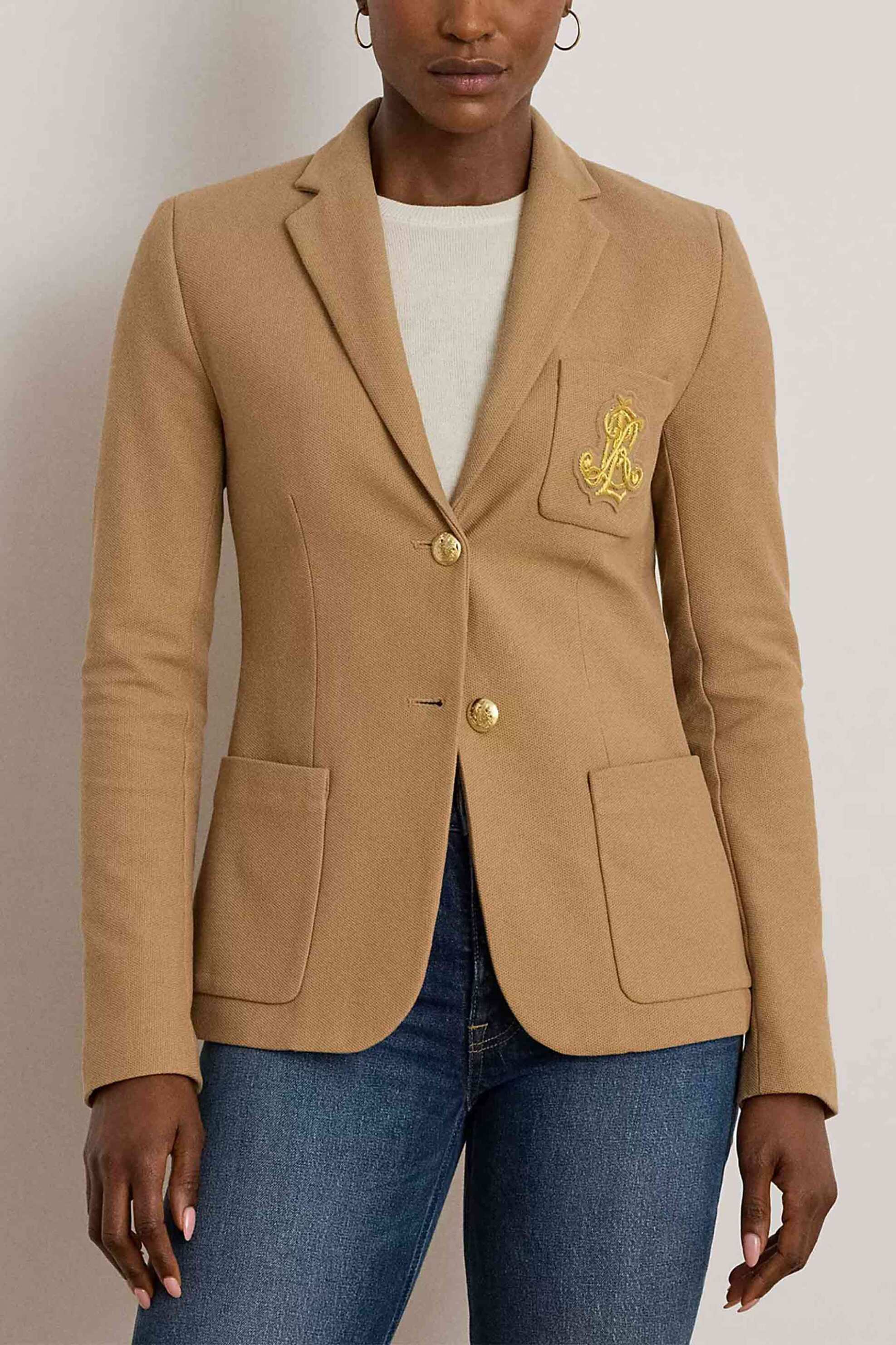 Lauren Ralph Lauren γυναικείο σακάκι με κεντημένο monogram Slim Fit - 200797305018 Καμηλό