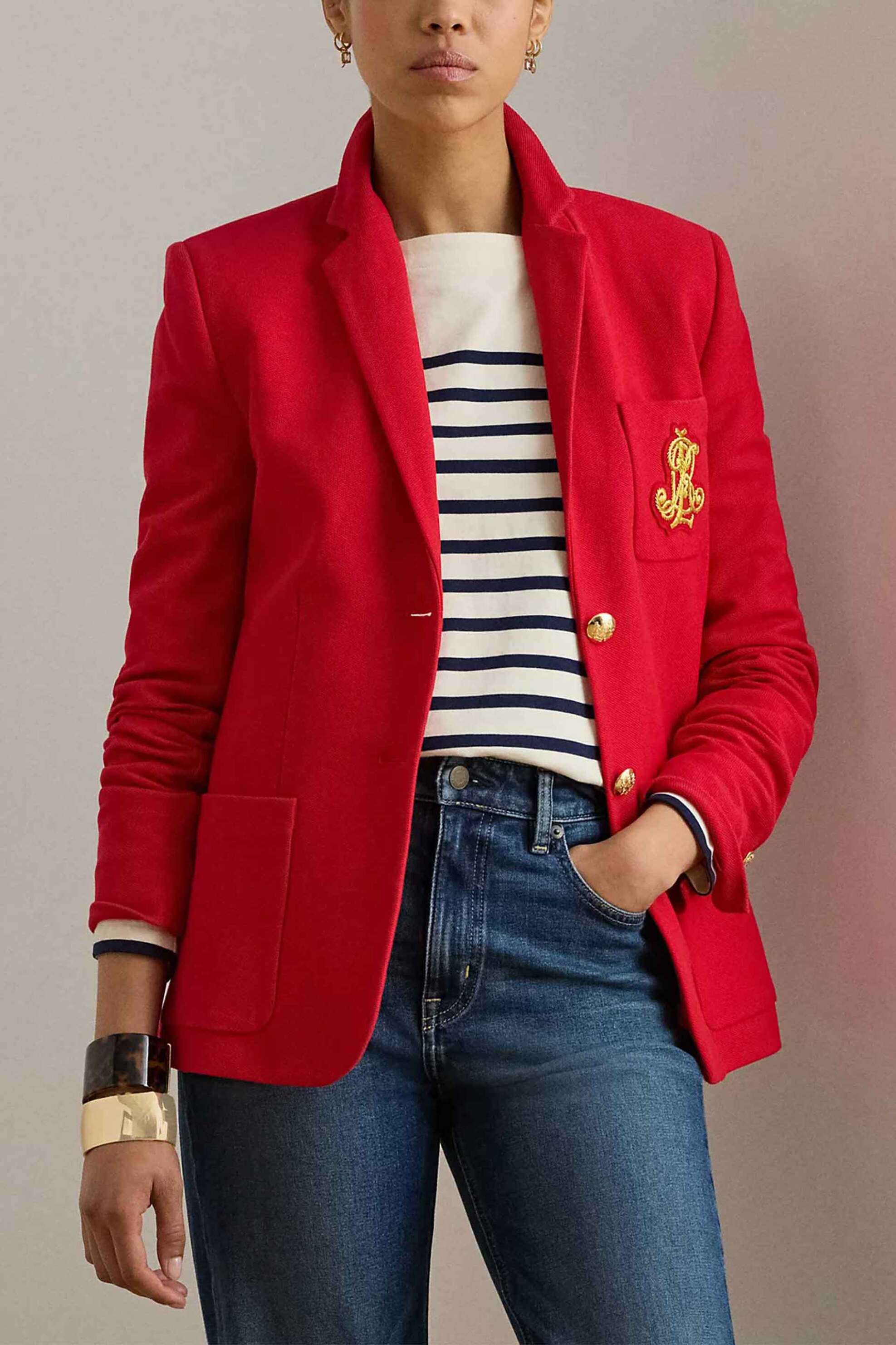 LAUREN RALPH LAUREN Lauren Ralph Lauren γυναικείο σακάκι με κεντημένο monogram Slim Fit - 200797305030 Κόκκινο