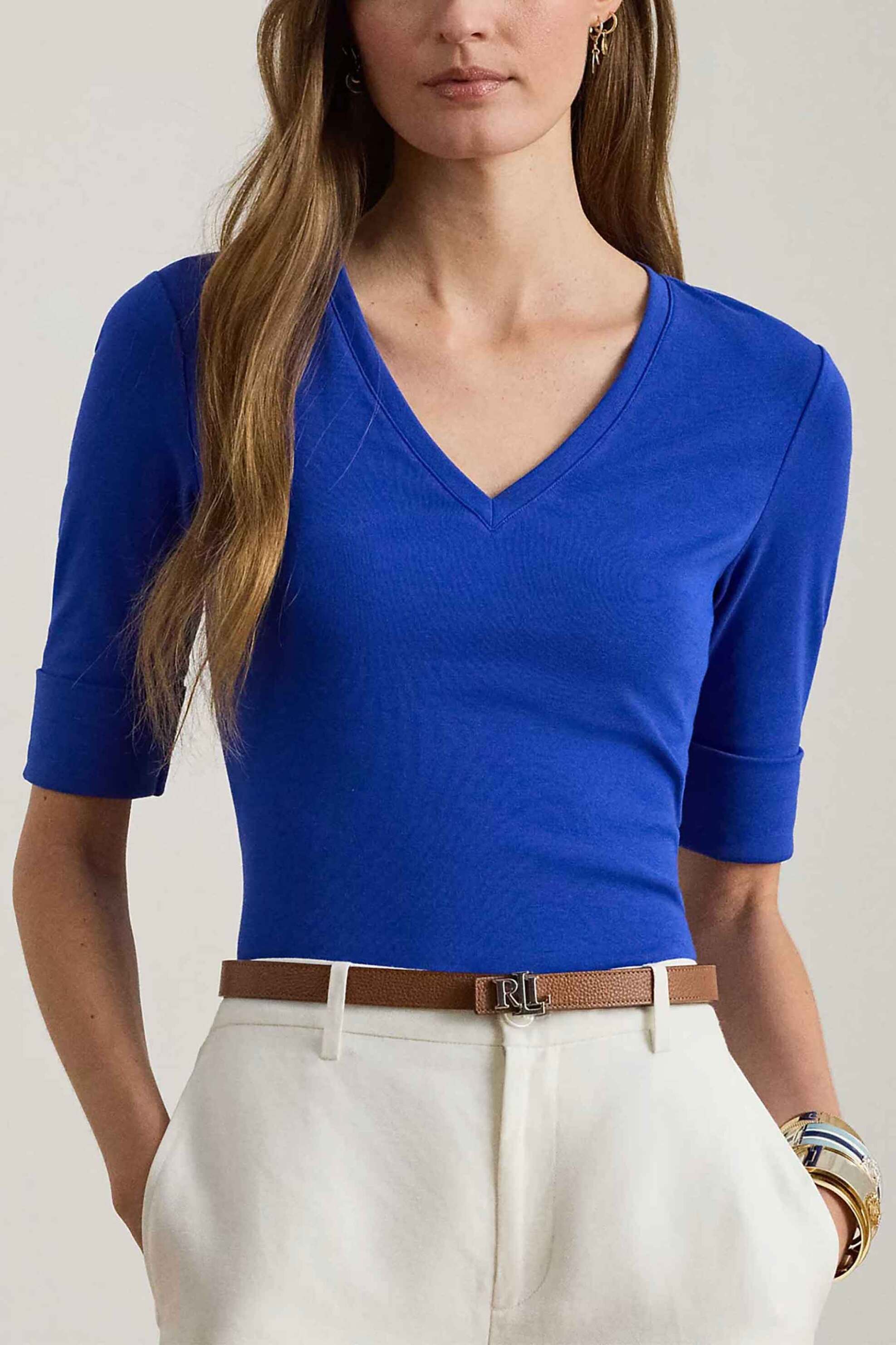 Lauren Ralph Lauren γυναικεία μπλούζα με V Slim Fit - 200815843012 Μπλε