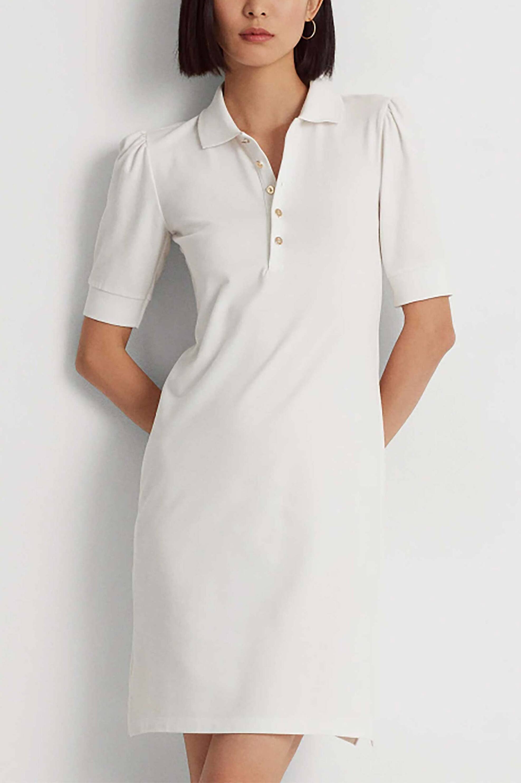 LAUREN RALPH LAUREN Lauren Ralph Lauren γυναικείο mini φόρεμα πόλο βαμβακερό με κεντημένο μονόγραμμα - 200834569002 Λευκό
