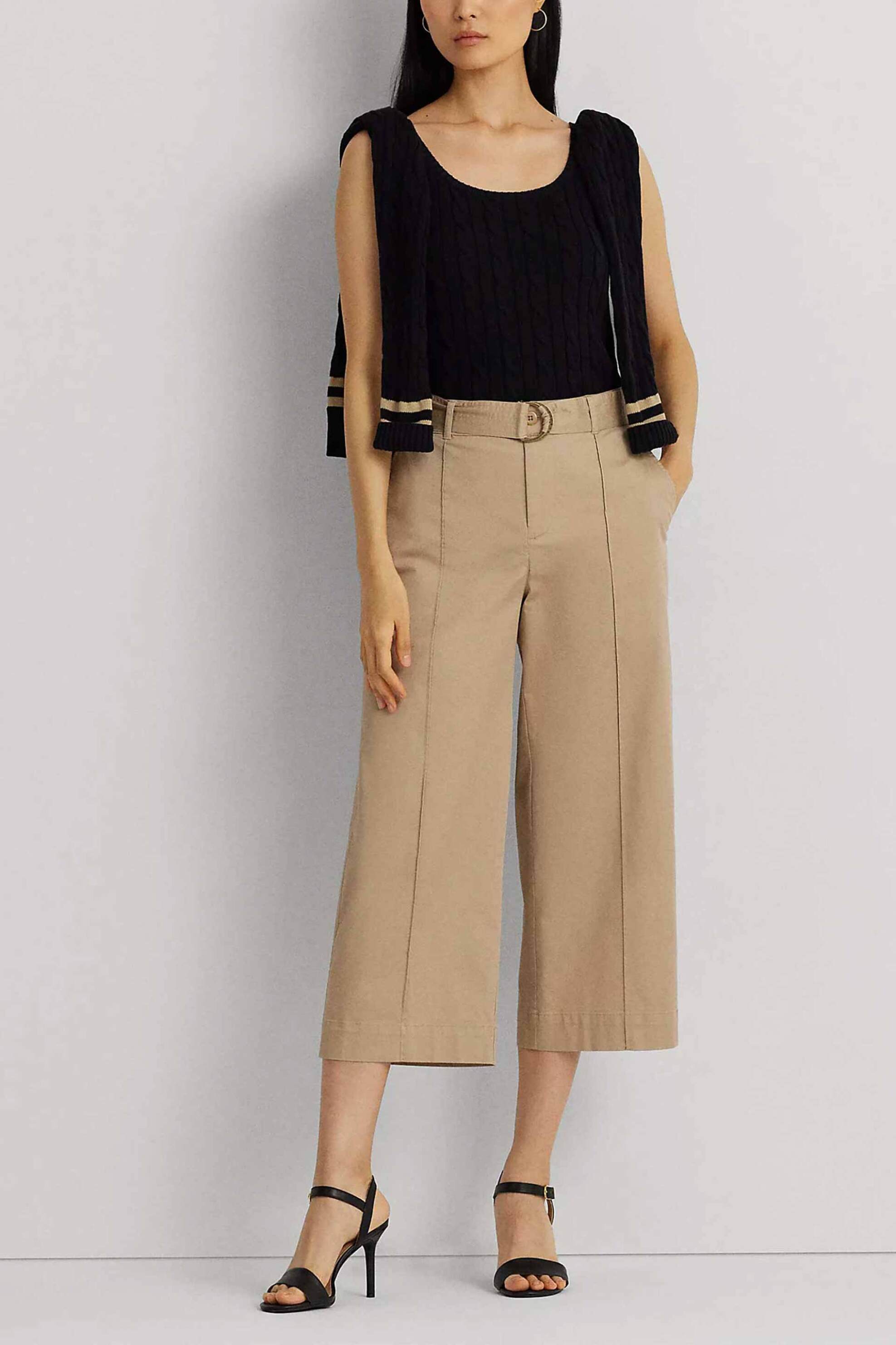 LAUREN RALPH LAUREN Lauren Ralph Lauren γυναικείο παντελόνι βαμβακερό cropped με ασορτί αποσπώμενη ζώνη - 200876606004 Μπεζ 2025