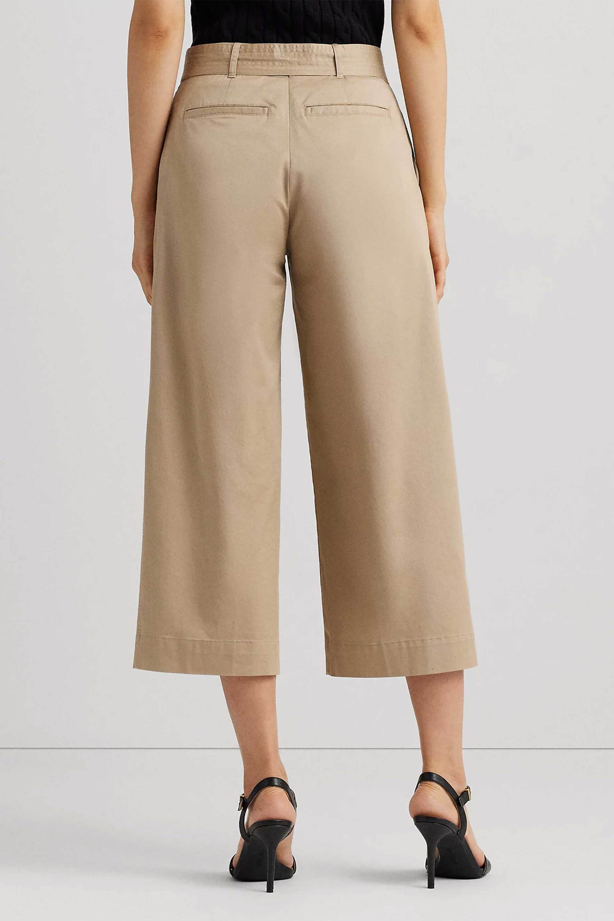 Lauren Ralph Lauren γυναικείο παντελόνι βαμβακερό cropped με ασορτί αποσπώμενη ζώνη - 200876606004 Μπεζ φωτογραφία