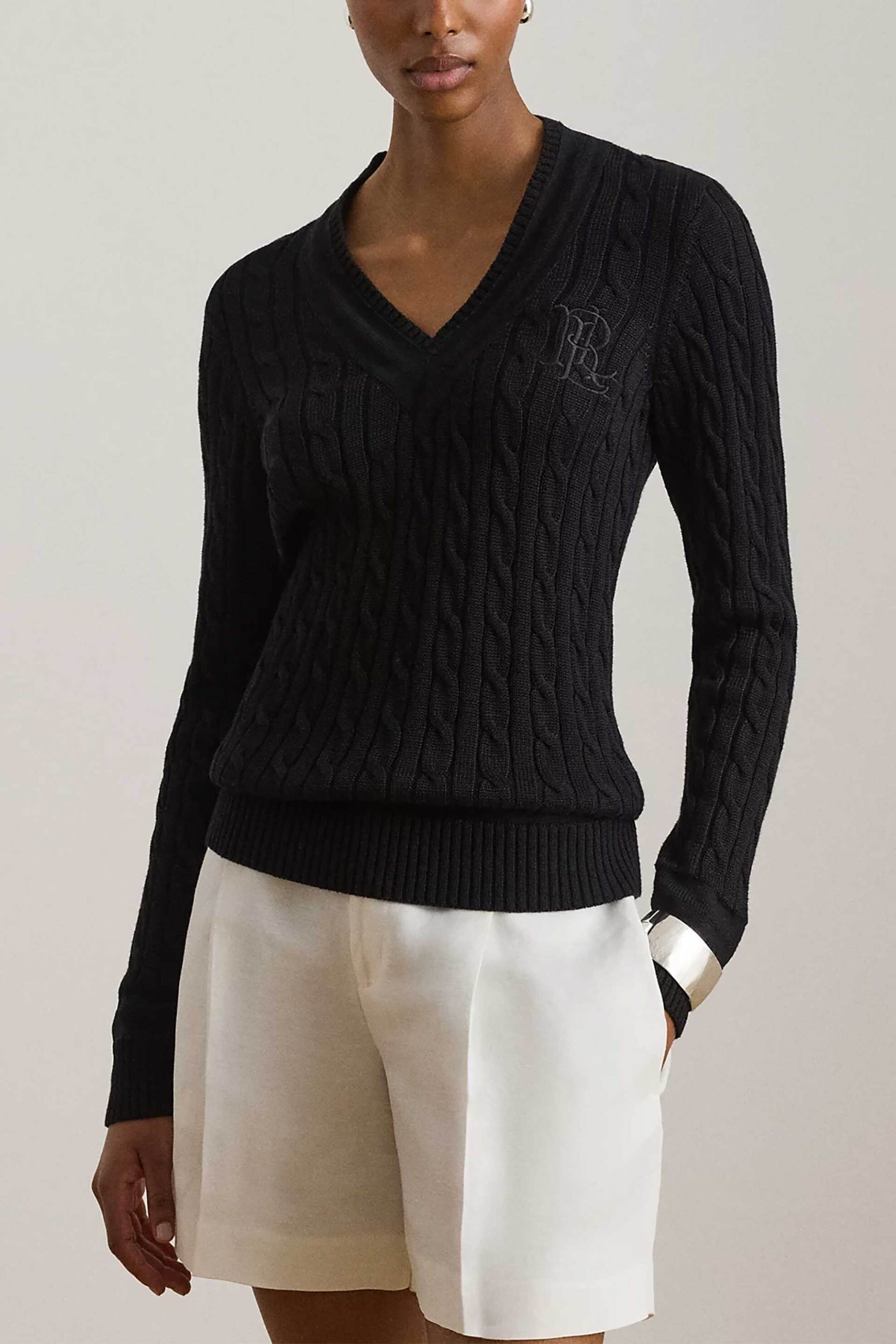 LAUREN RALPH LAUREN Lauren Ralph Lauren γυναικείο πουλόβερ με cable knit pattern Relaxed Fit - 200888795004 Μαύρο