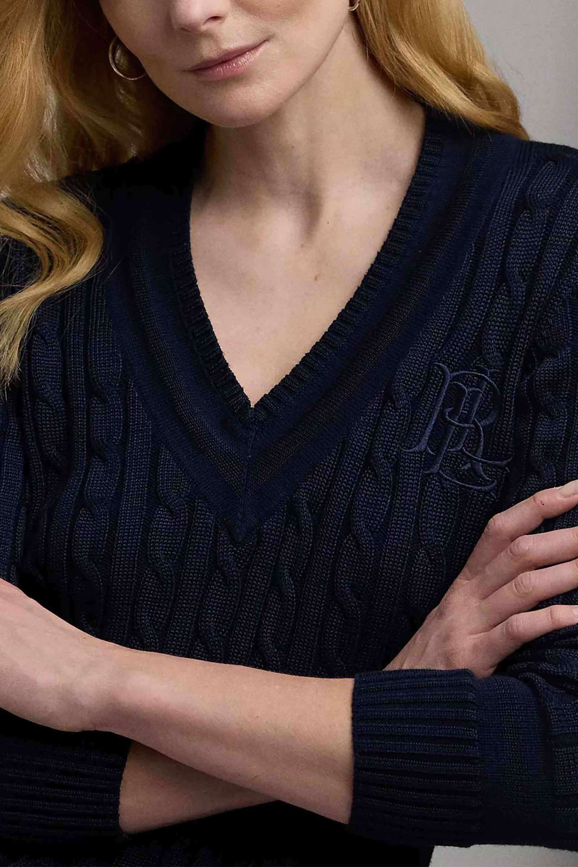 LAUREN RALPH LAUREN Lauren Ralph Lauren γυναικείο πουλόβερ με cable knit pattern και κεντημένο λογότυπο Relaxed Fit - 200888795008 Μπλε Σκούρο - 2