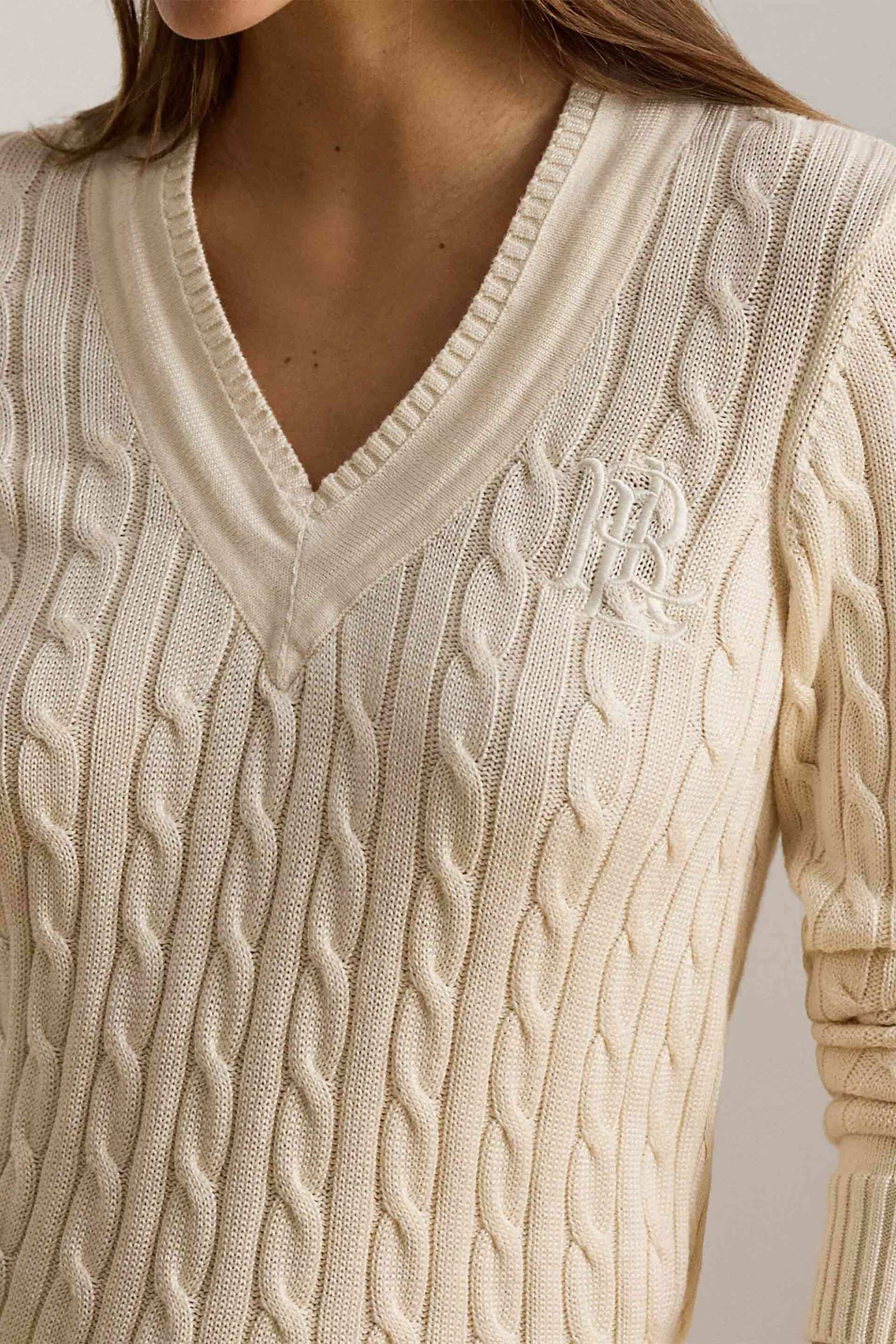 LAUREN RALPH LAUREN Lauren Ralph Lauren γυναικείο πουλόβερ με cable knit pattern Relaxed Fit - 200888795011 Κρέμ - 3