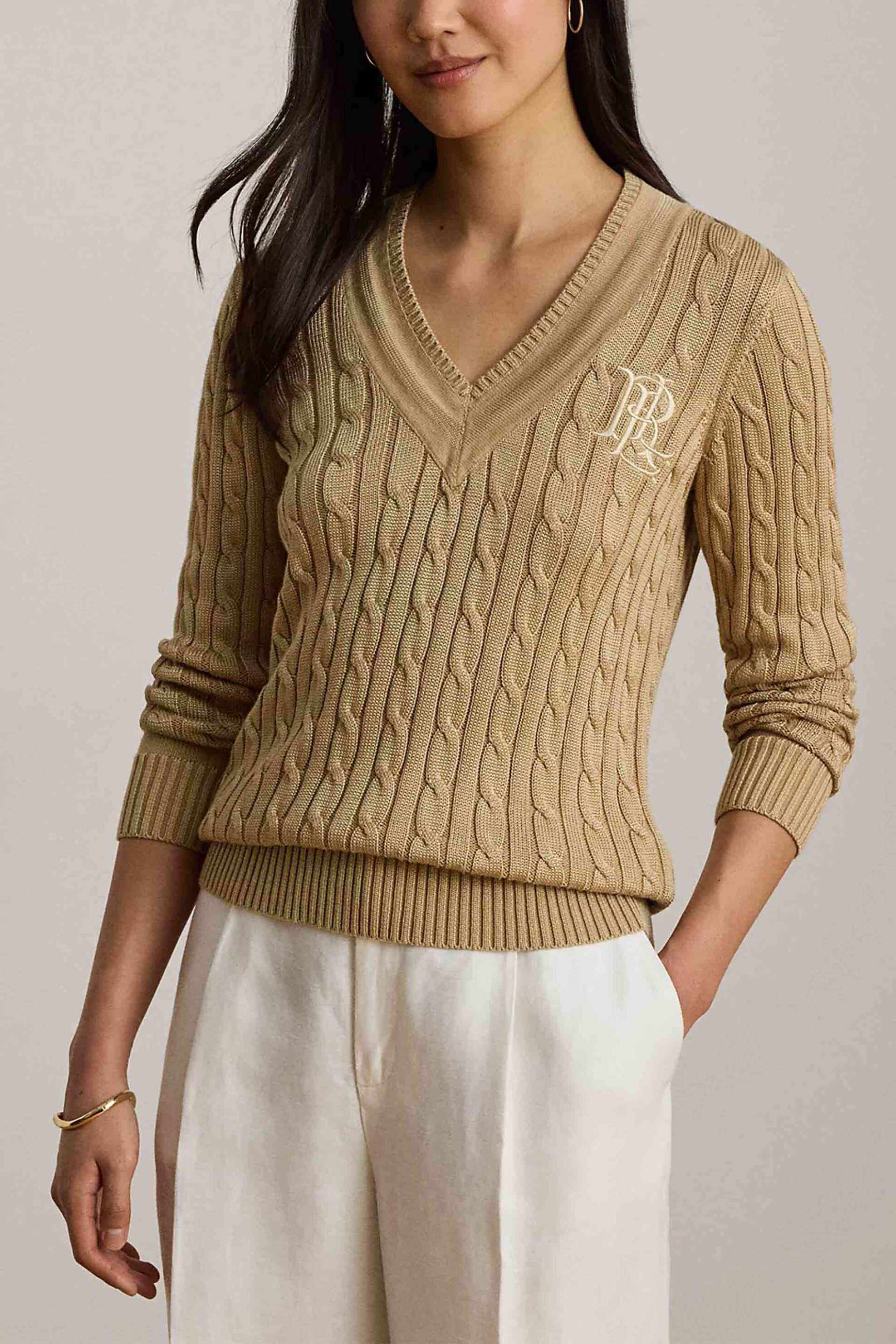 LAUREN RALPH LAUREN Lauren Ralph Lauren γυναικείο πουλόβερ με cable knit pattern Relaxed Fit - 200888795013 Μπεζ