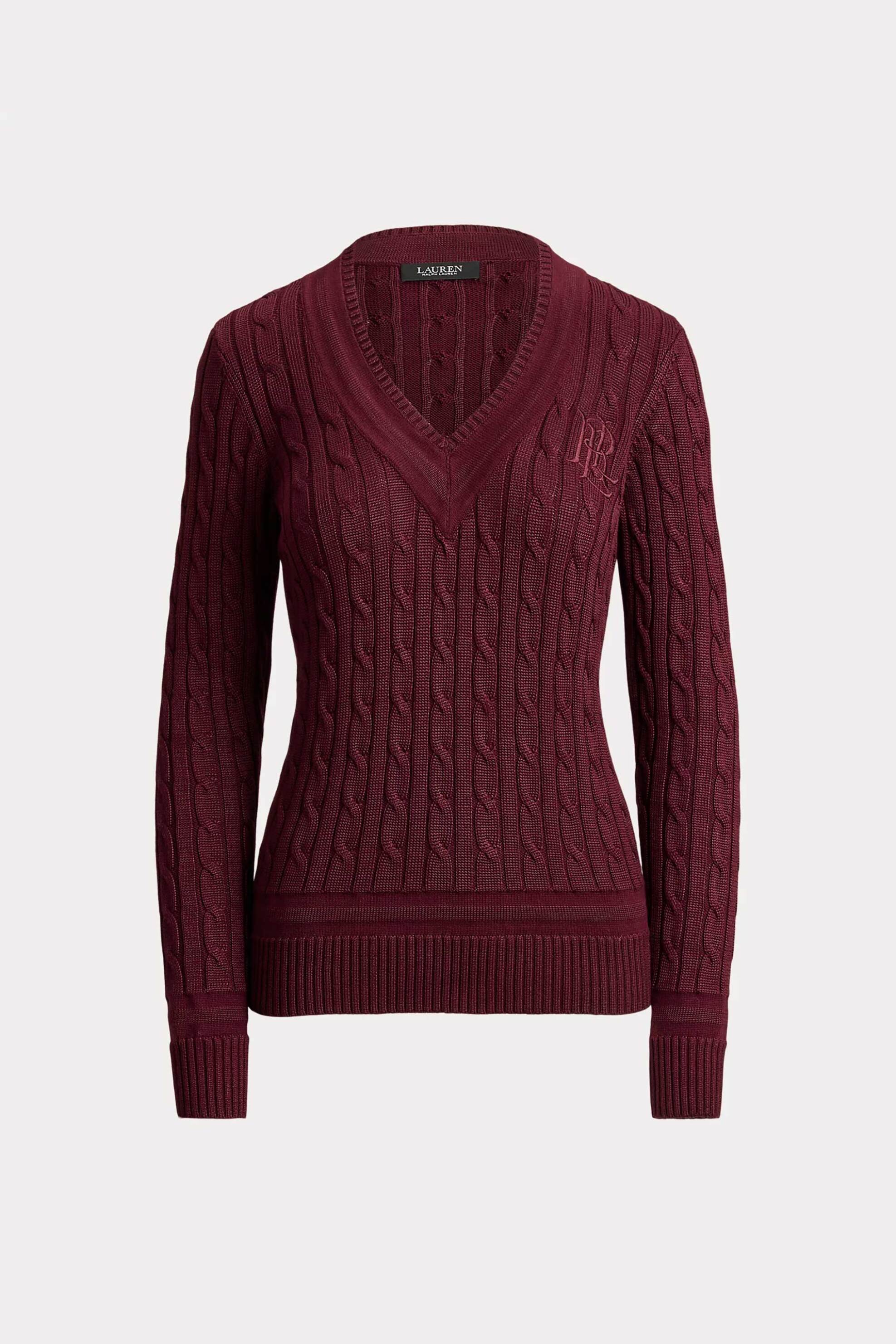 Lauren Ralph Γυναικείο Πουλόβερ με Cable Knit Pattern Relaxed Fit - 200888795501 Μπορντό