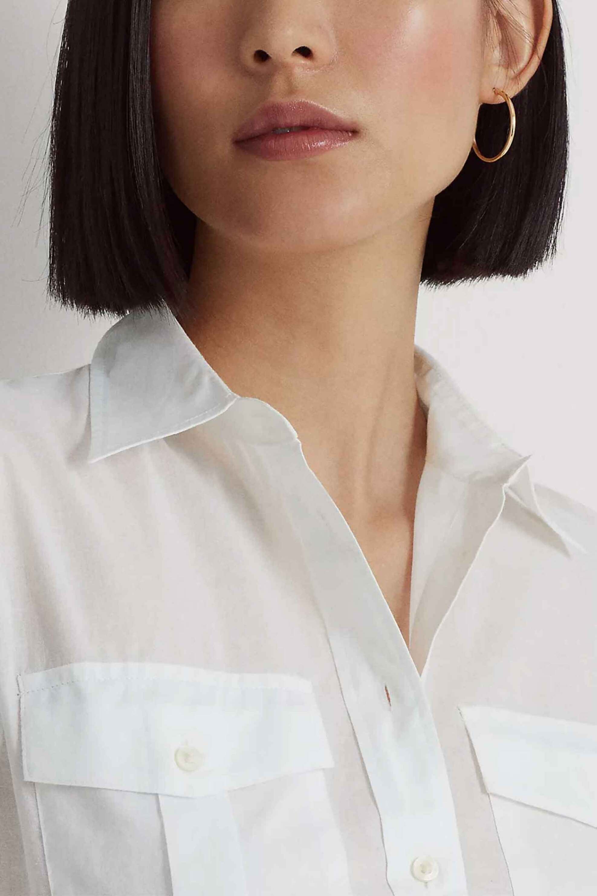 Lauren Ralph Lauren γυναικείο πουκάμισο μονόχρωμο με τσέπες Straight Fit - 200909145001 Λευκό φωτογραφία