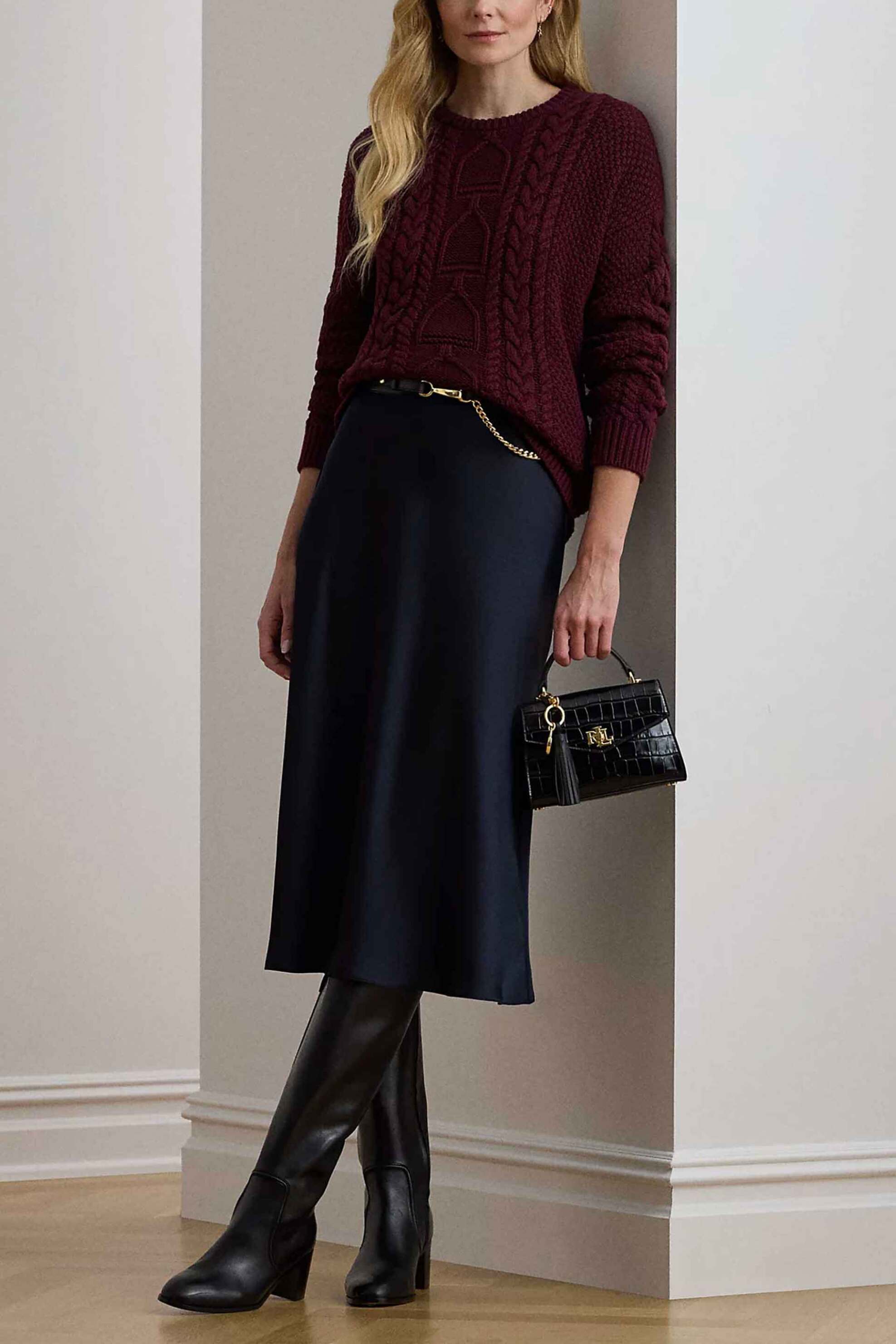 Lauren Ralph Lauren γυναικεία midi φούστα με σατέν όψη A-line - 200925882004 Μπλε Σκούρο