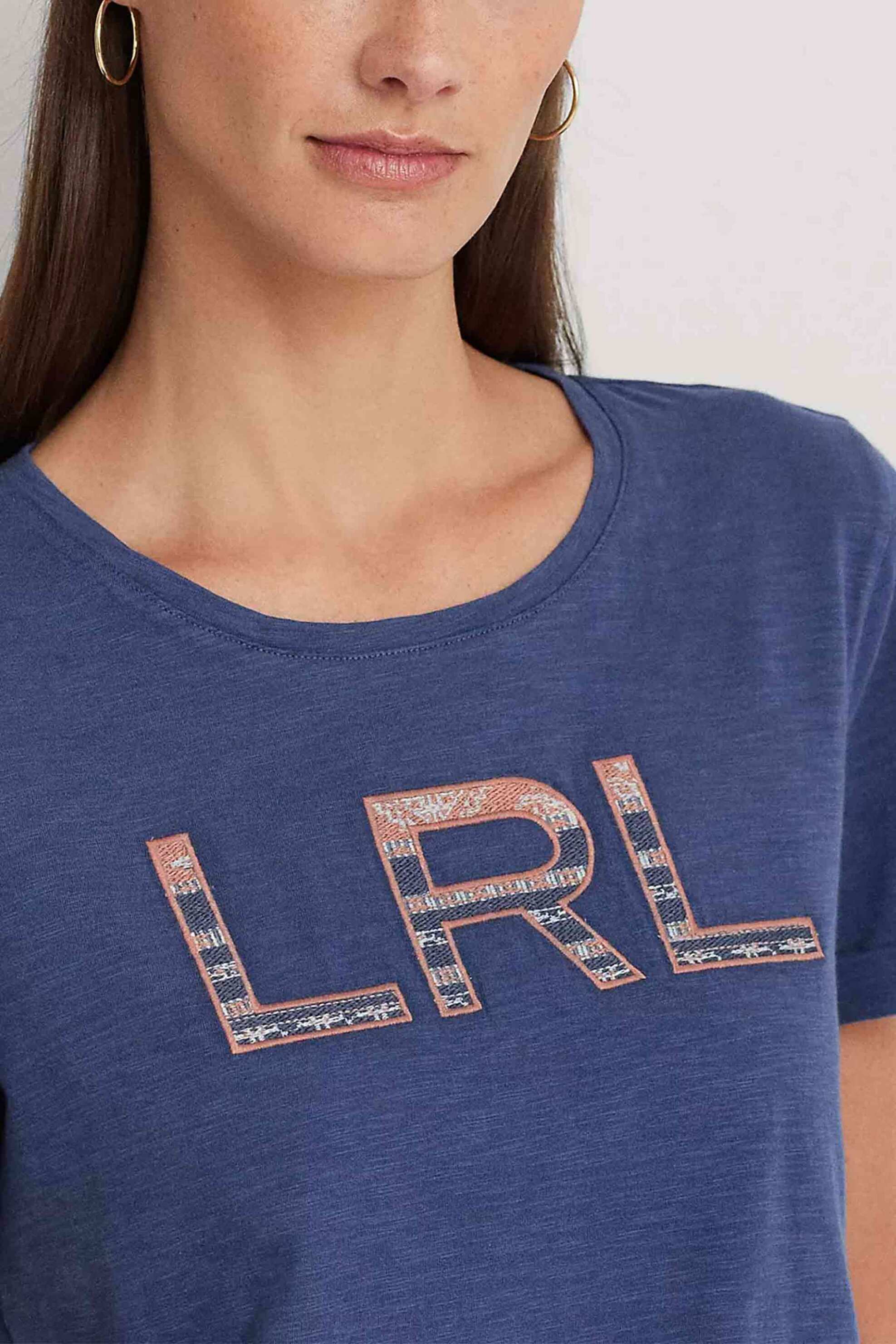 Lauren Ralph Lauren γυναικείο T-shirt μονόχρωμο βαμβακερό με κεντημένο μονόγραμμα - 200925956001 Μπλε φωτογραφία