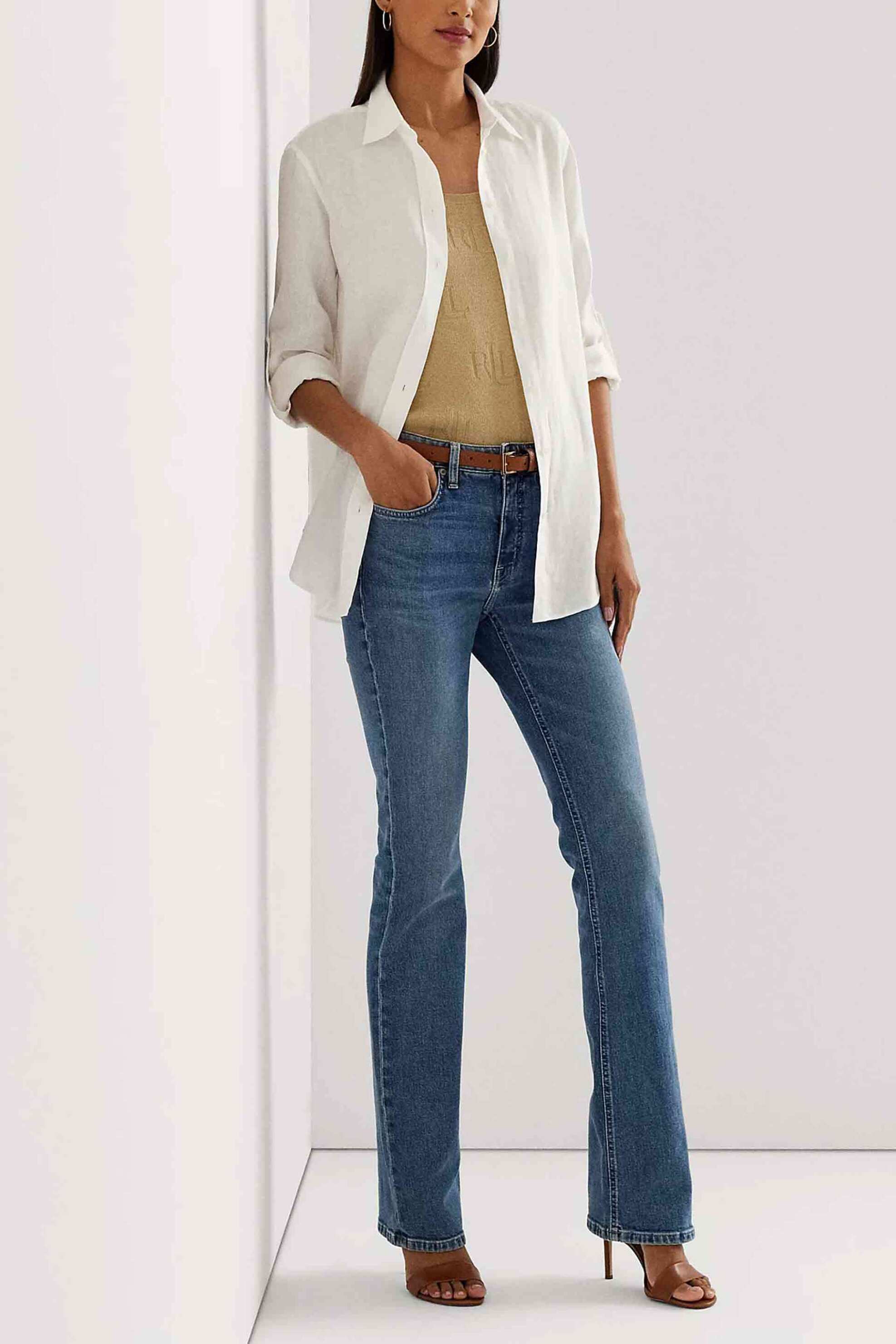 LAUREN RALPH LAUREN Lauren Ralph Lauren γυναικείο τζην παντελόνι μονόχρωμο πεντάτσεπο Flared Leg - 200926080001 Denim Blue 2025