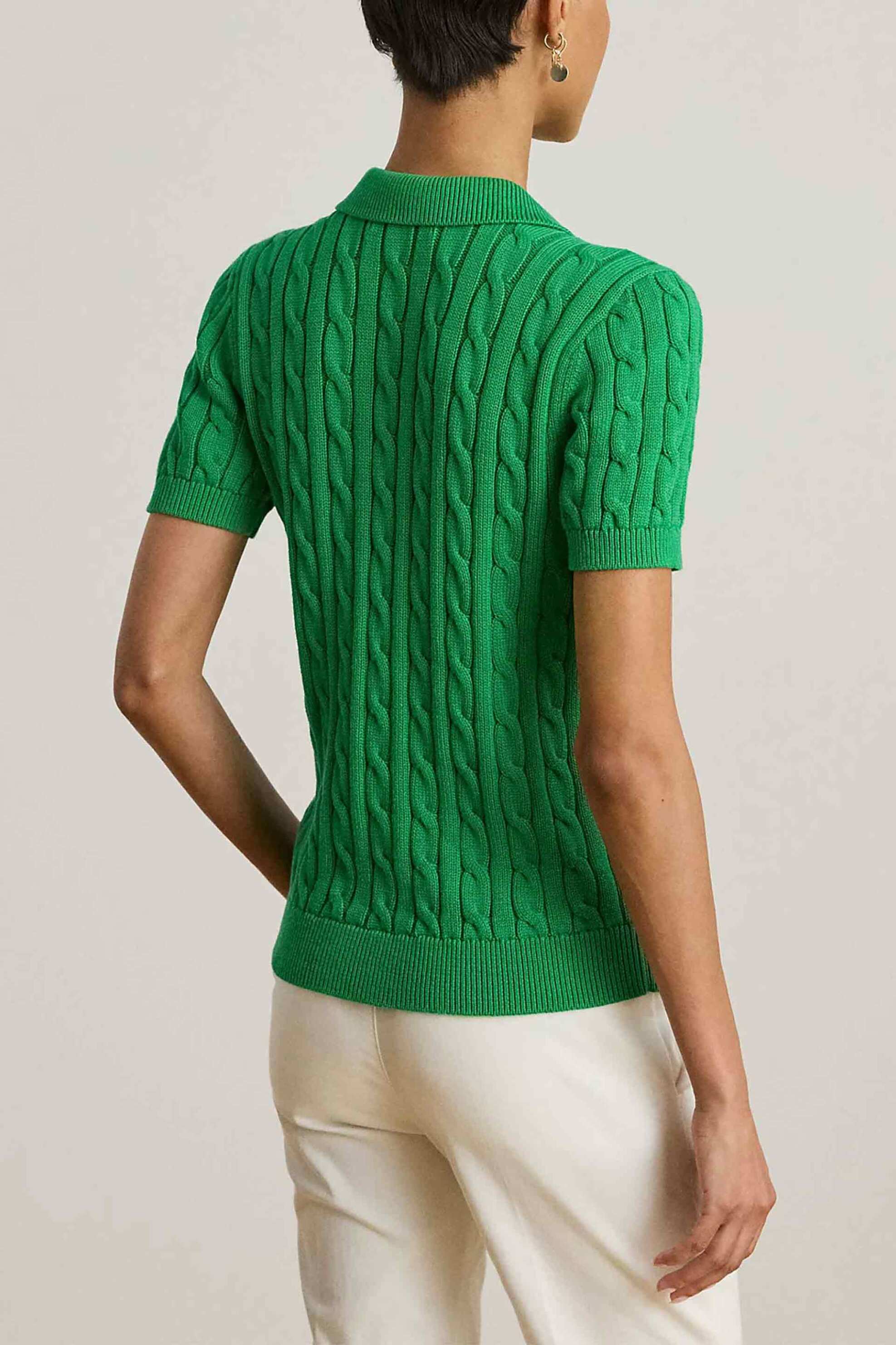 Lauren Ralph Γυναικεία Πλεκτή Μπλούζα Πόλο με Cable Knit Pattern Και Κεντημένο Monogram Slim Fit - 200932224015 Πράσινο