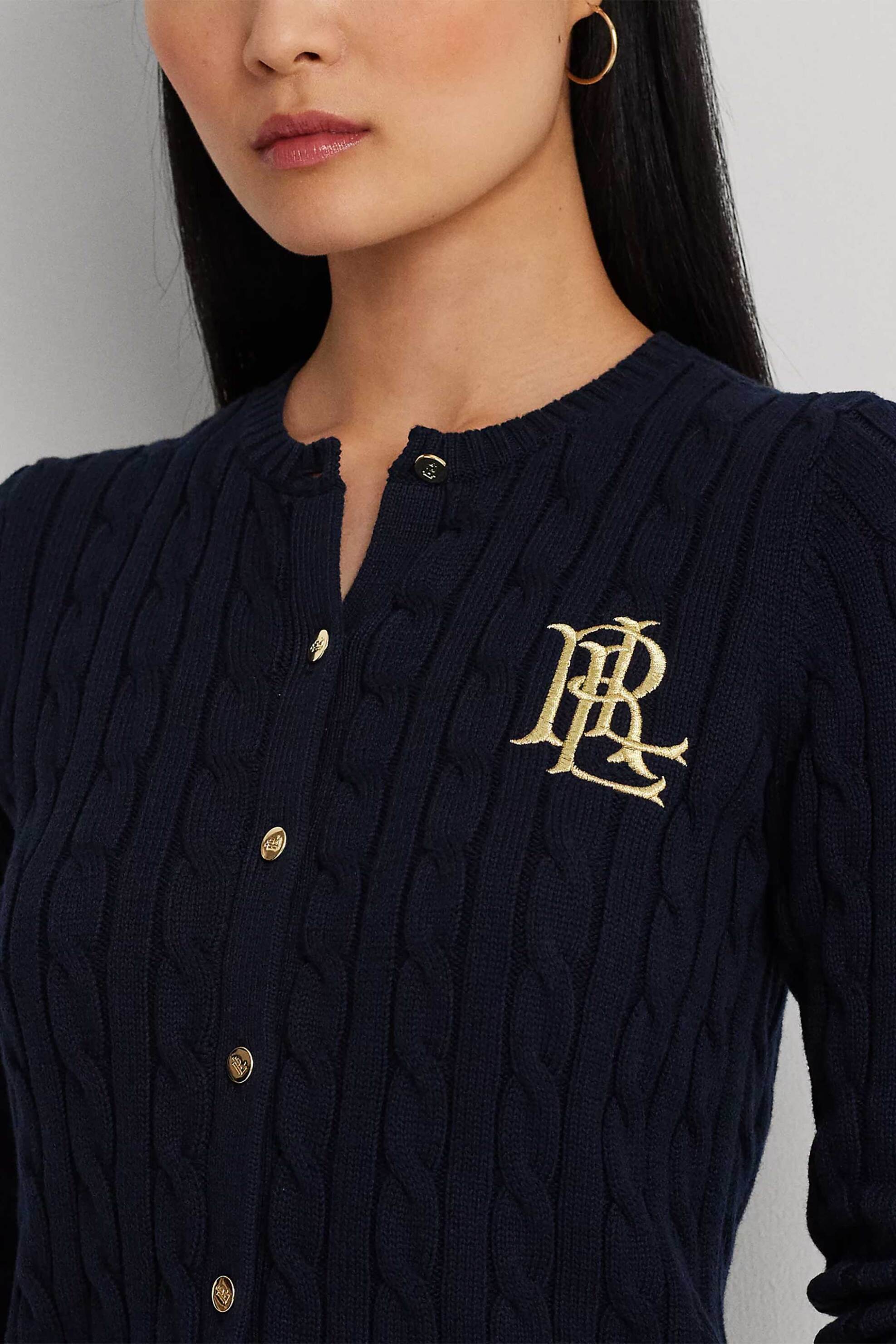 Lauren Ralph Lauren γυναικεία πλεκτή ζακέτα με cable knit pattern και κεντημένο λογότυπο Slim Fit - 200932225002 Μπλε Σκούρο φωτογραφία