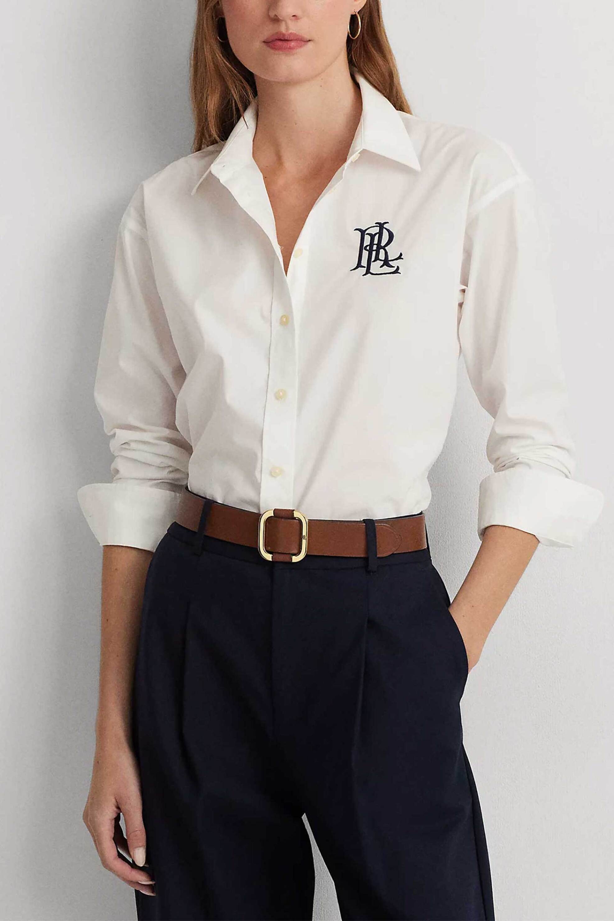 LAUREN RALPH LAUREN Lauren Ralph Lauren γυναικείο πουκάμισο μονόχρωμο βαμβακερό με contrast μονόγραμμα - 200932538001 Λευκό