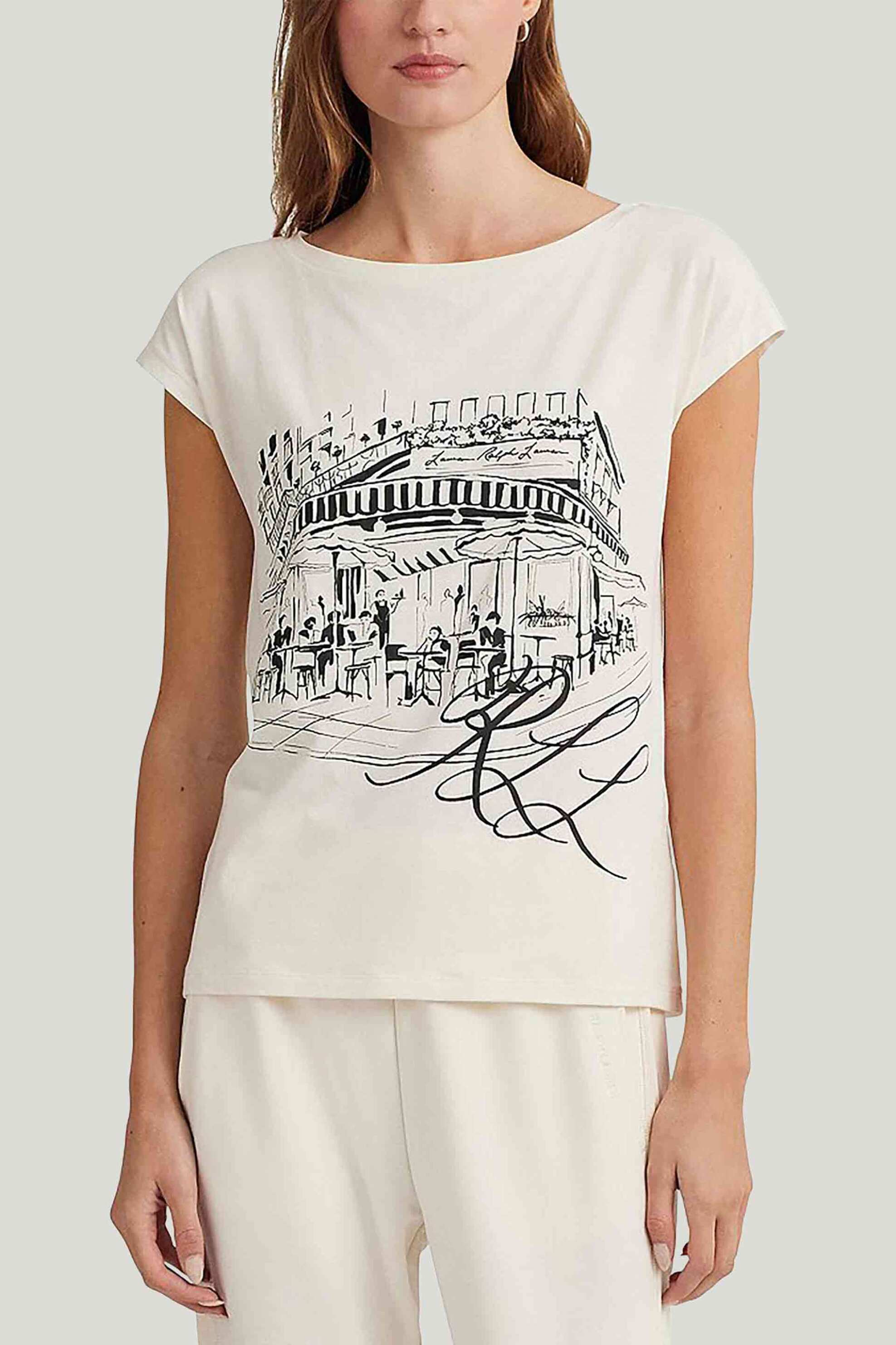 Γυναικεία Ρούχα & Αξεσουάρ > Γυναικεία Ρούχα > Γυναικεία Τοπ > Γυναικεία T-Shirts Lauren Ralph Lauren γυναικείο T-shirt μονόχρωμο με contrast graphic και monogram print - 200933300001 Κρέμ