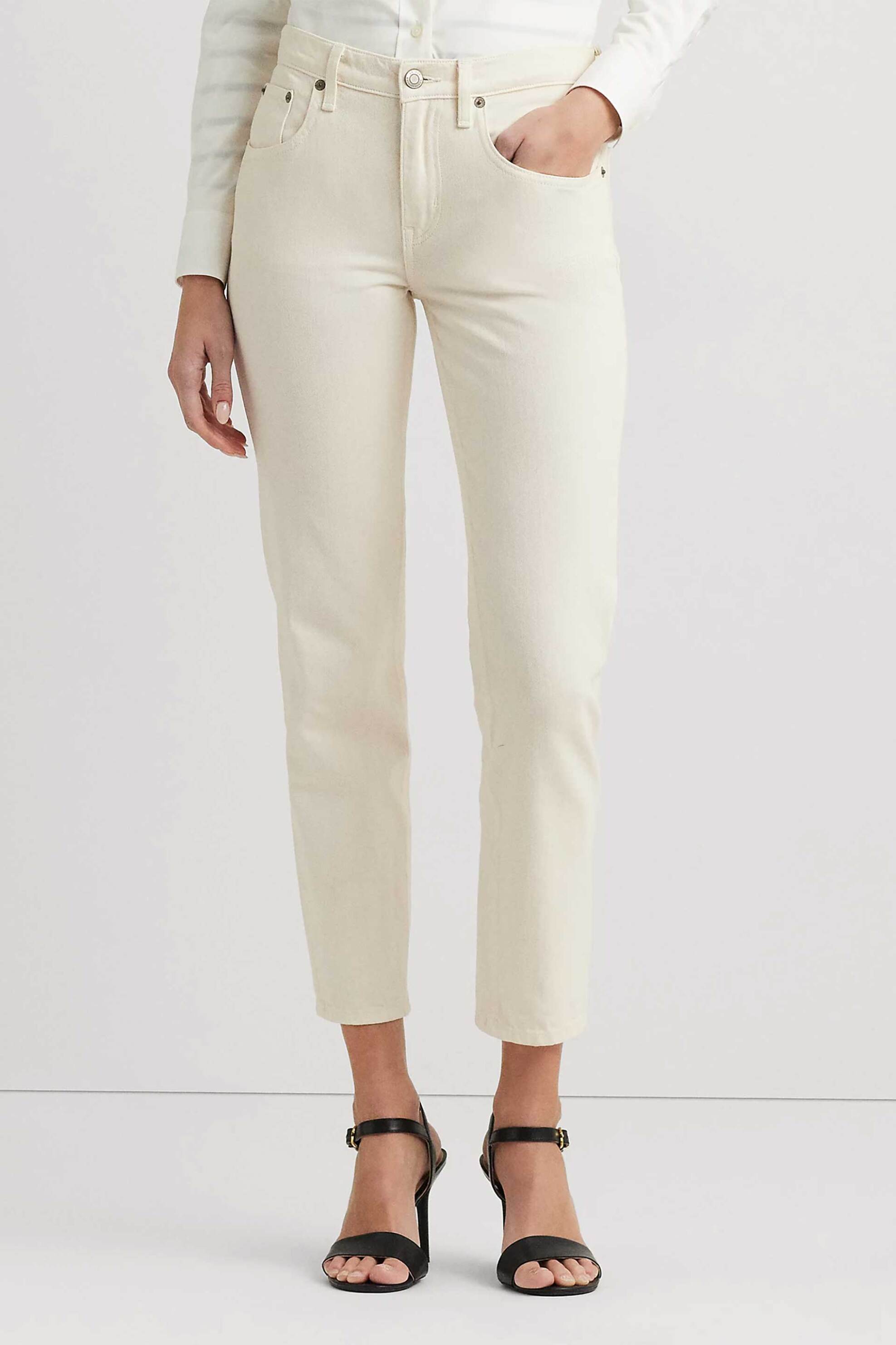 Lauren Ralph Lauren γυναικείο τζην παντελόνι μονόχρωμο cropped πεντάτσεπο - 200933324001 Κρέμ φωτογραφία