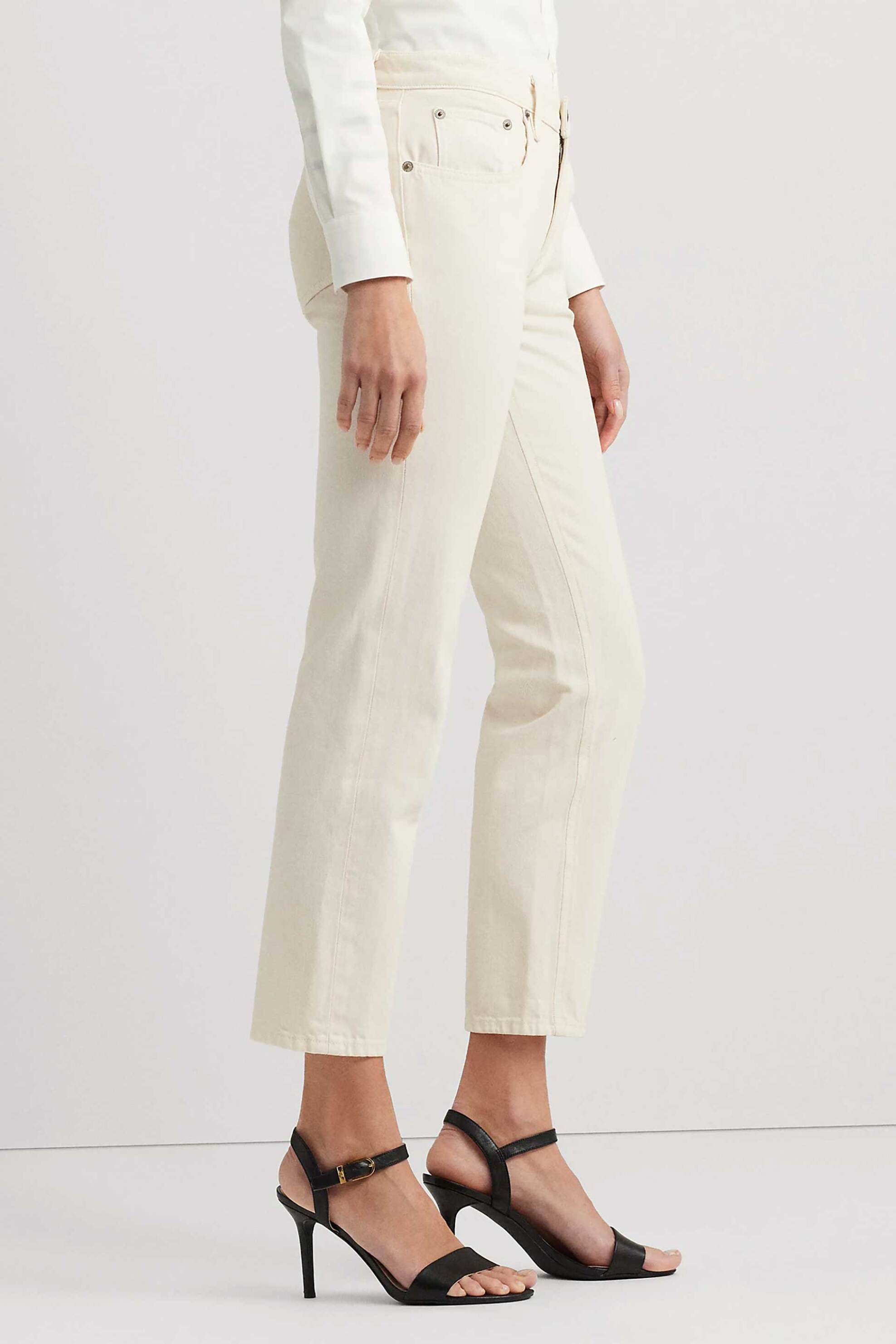 Lauren Ralph Lauren γυναικείο τζην παντελόνι μονόχρωμο cropped πεντάτσεπο - 200933324001 Κρέμ φωτογραφία