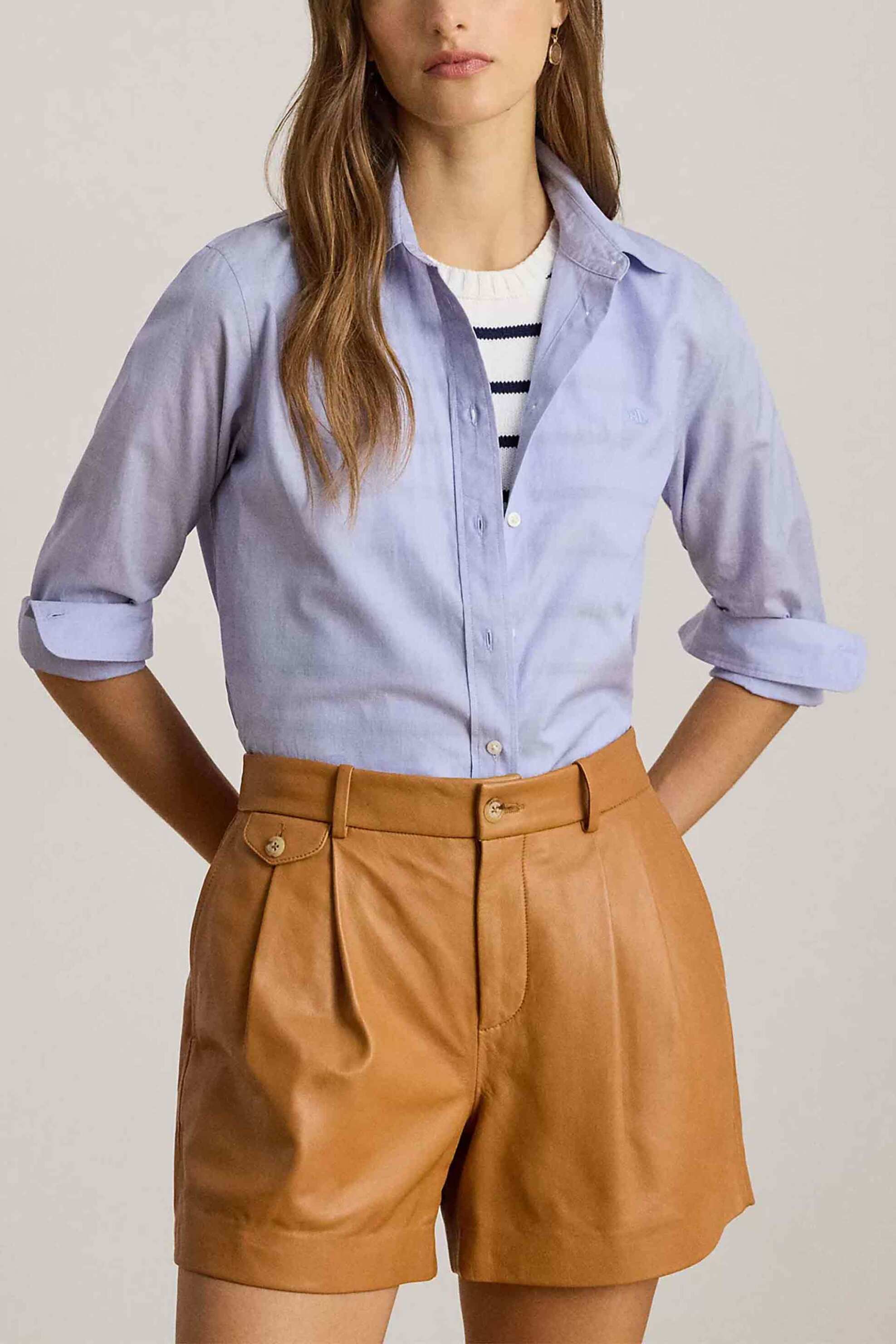 Lauren Ralph Lauren γυναικείο πουκάμισο με κεντημένο monogram Classic Fit - 200940254002 Μπλε Ανοιχτό