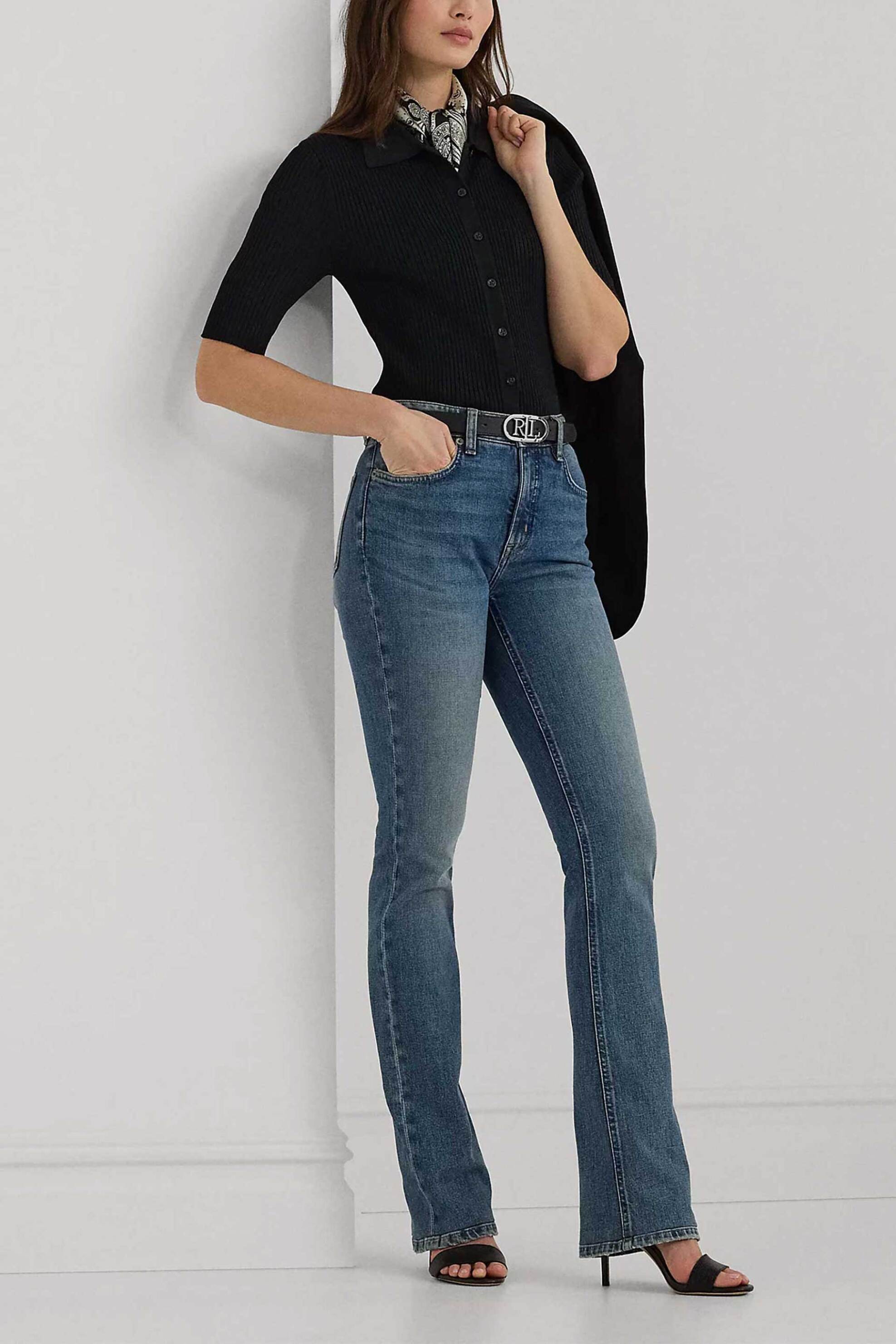 LAUREN RALPH LAUREN Lauren Ralph Lauren γυναικείο τζιν παντελόνι ψηλόμεσο πεντάτσεπο Flared Leg - 200940299001 Μπλε Σκούρο