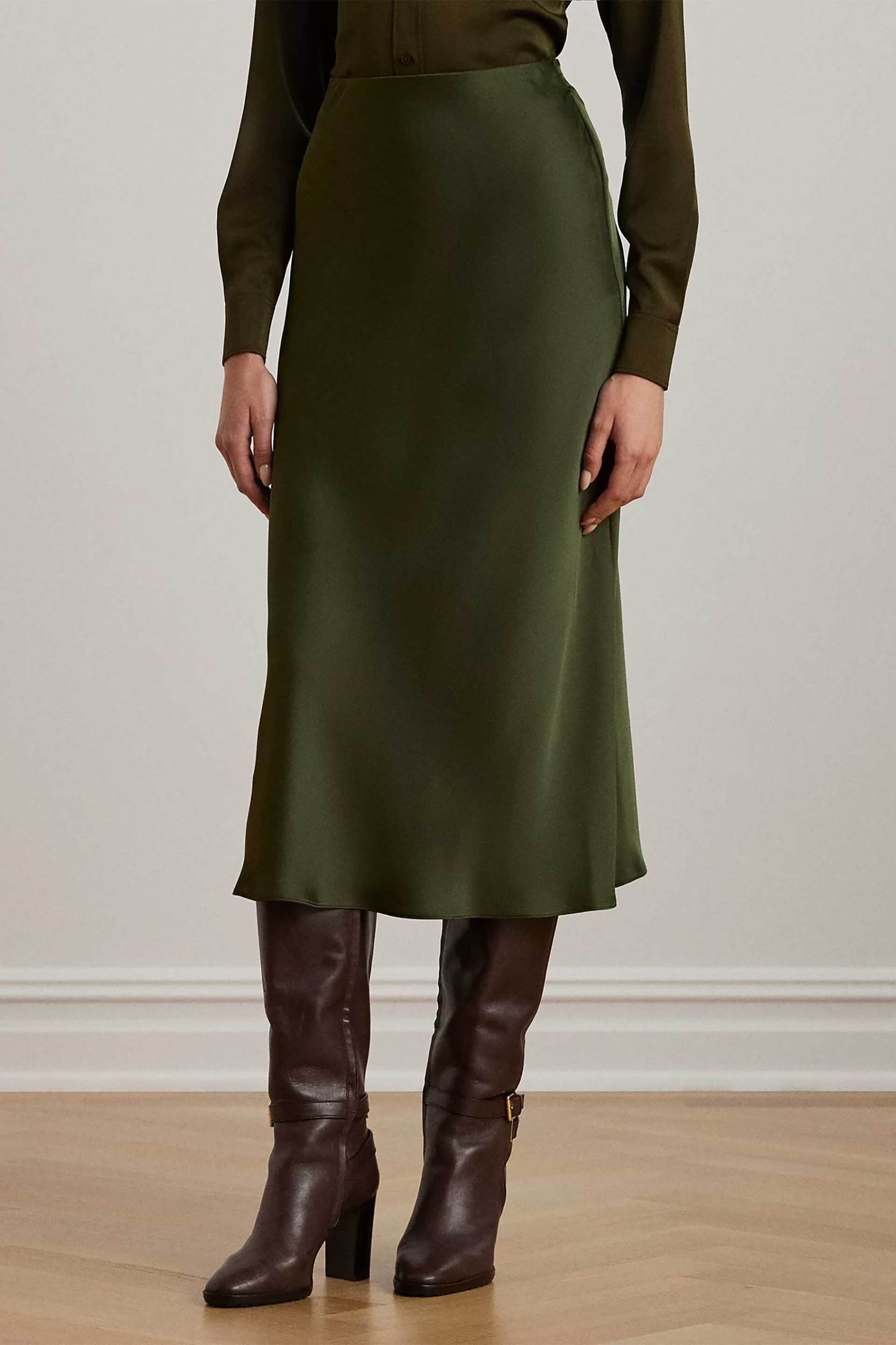 Lauren Ralph Lauren γυναικεία midi φούστα σατέν - 200951232001 Λαδί φωτογραφία
