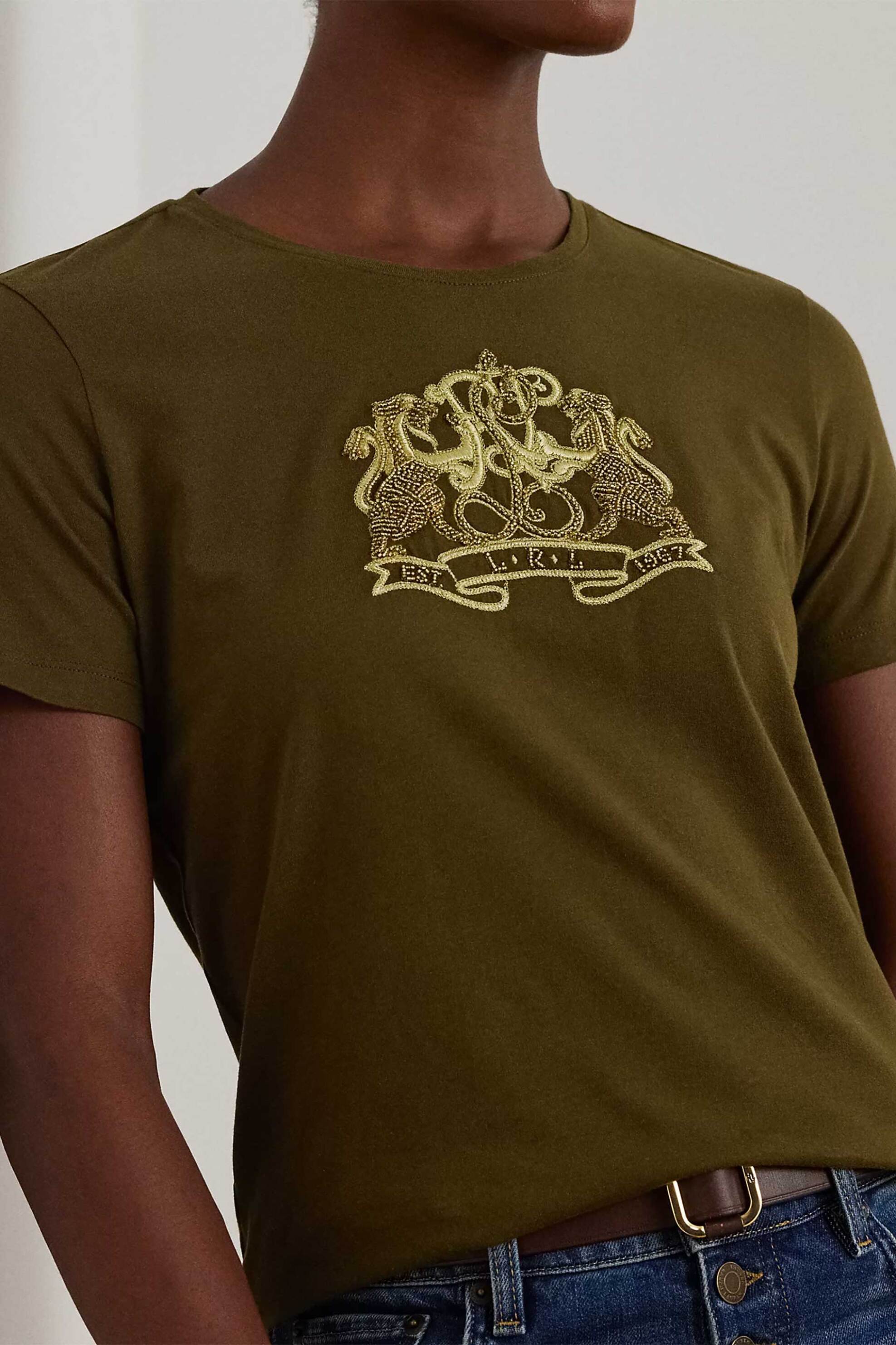 Lauren Ralph Lauren γυναικείο T-shirt με κέντημα Lion-Crest - 200951368001 Λαδί φωτογραφία