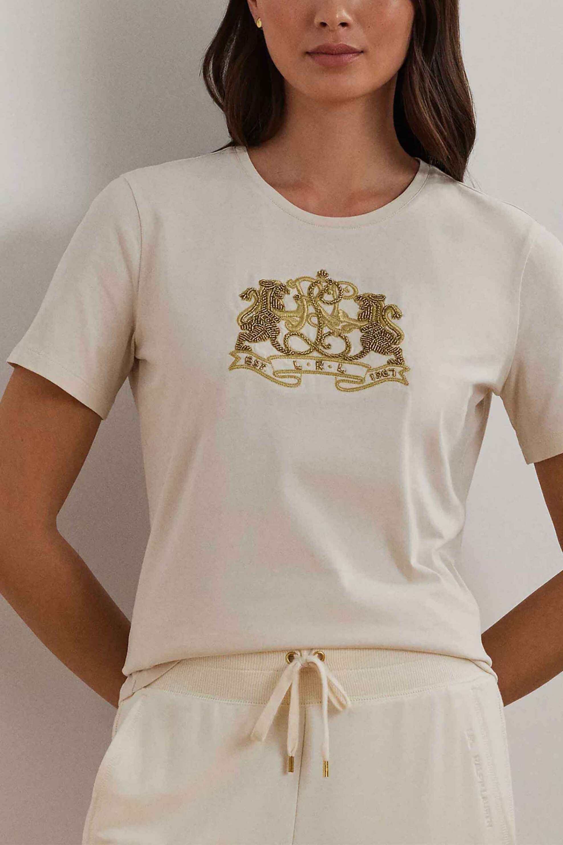 LAUREN RALPH LAUREN Lauren Ralph Lauren γυναικείο T-shirt με κέντημα Lion-Crest - 200951368002 Εκρού