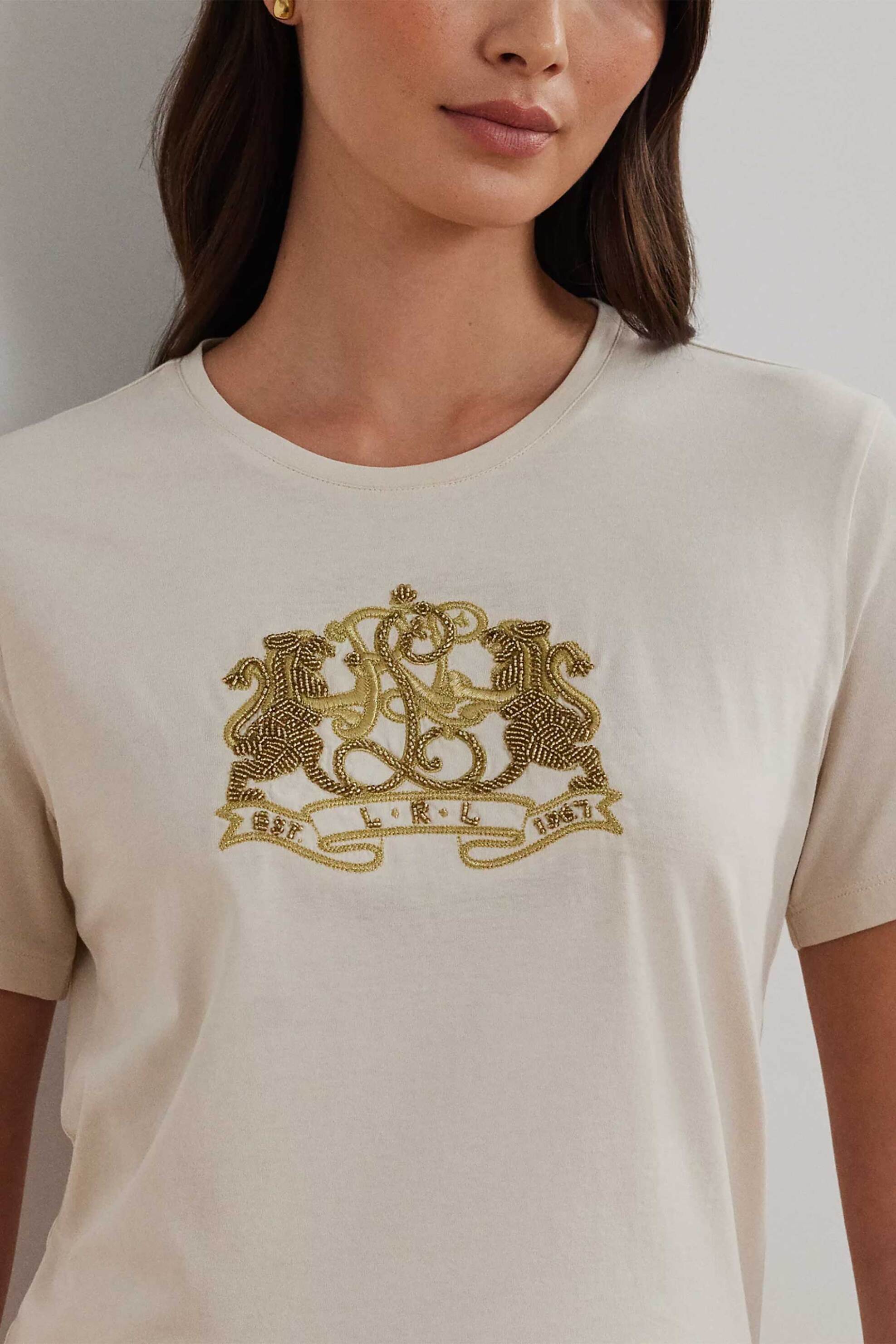 Lauren Ralph Lauren γυναικείο T-shirt με κέντημα Lion-Crest - 200951368002 Εκρού φωτογραφία