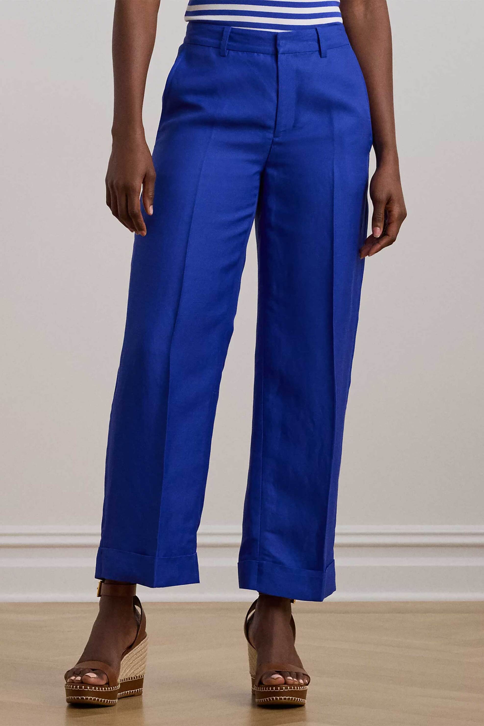 Lauren Ralph Lauren γυναικείο παντελόνι cropped με λινάρι - 200957332001 Μπλε Ηλεκτρίκ φωτογραφία