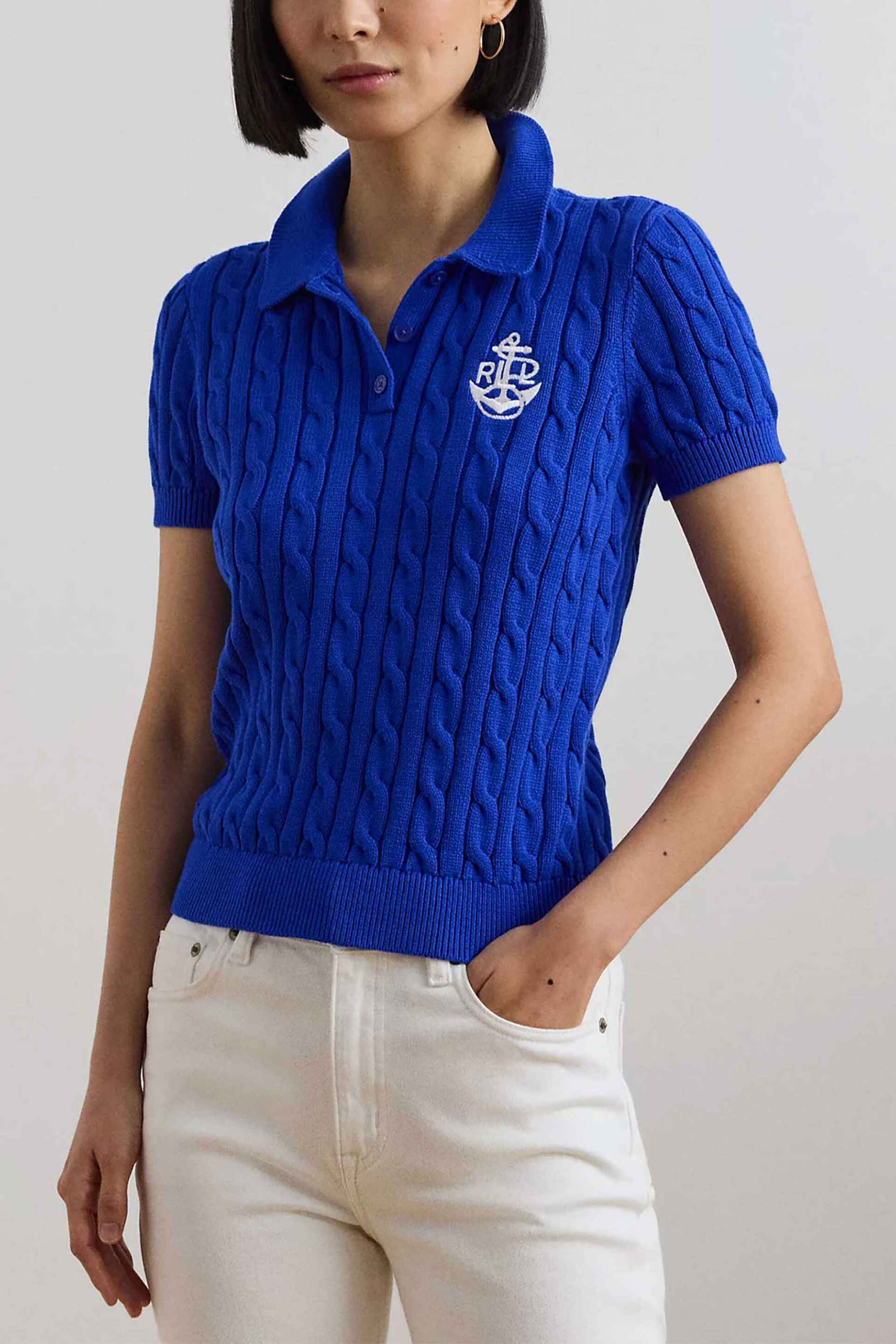 LAUREN RALPH LAUREN Lauren Ralph Lauren γυναικεία πλεκτή μπλούζα πόλο Cable-Knit - 200957581002 Μπλε