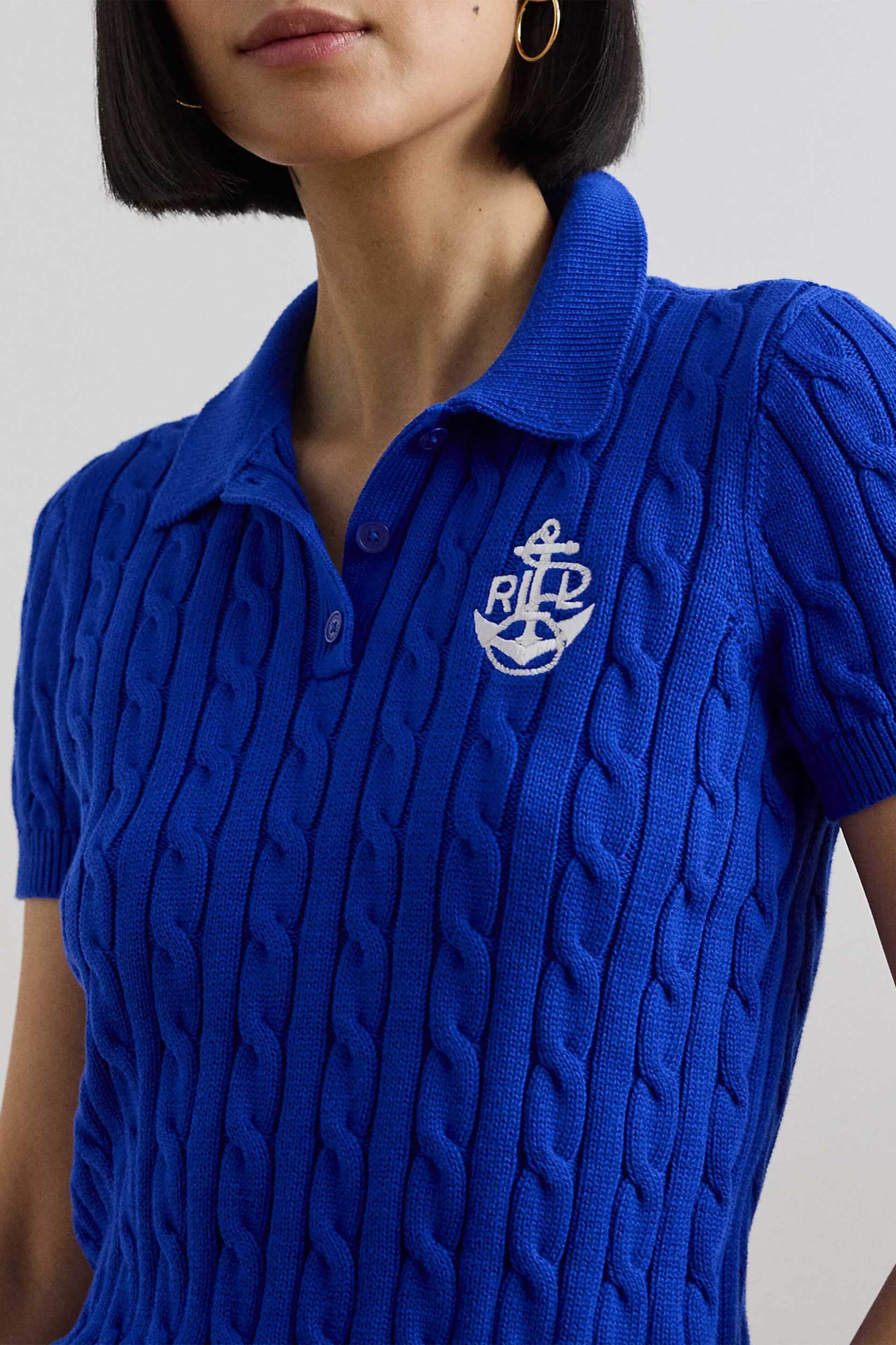 Lauren Ralph Lauren γυναικεία πλεκτή μπλούζα πόλο Cable-Knit - 200957581002 Μπλε φωτογραφία