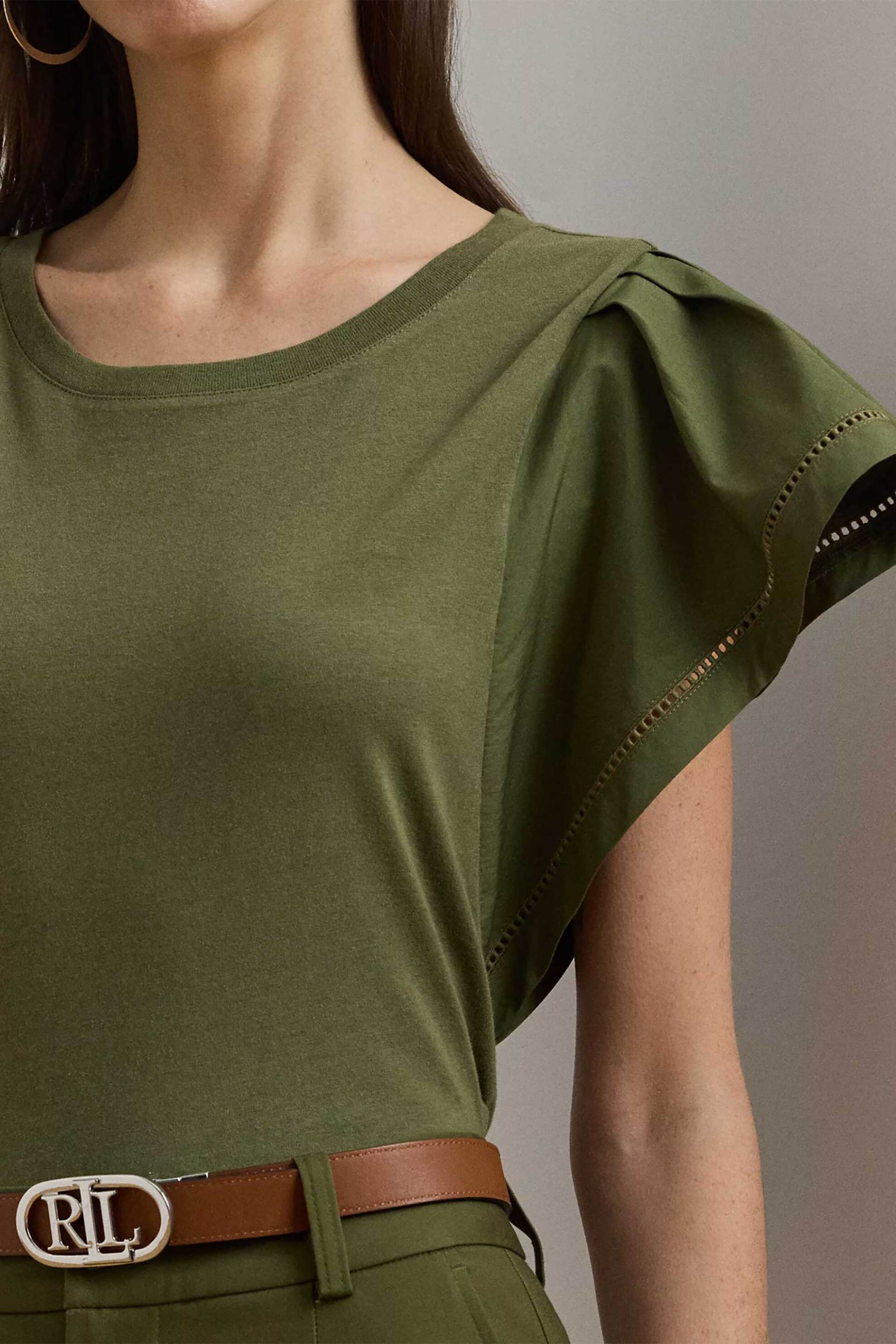 Lauren Ralph Lauren γυναικεία μπλούζα με flutter μανίκια Relaxed Fit - 200963864001 Λαδί