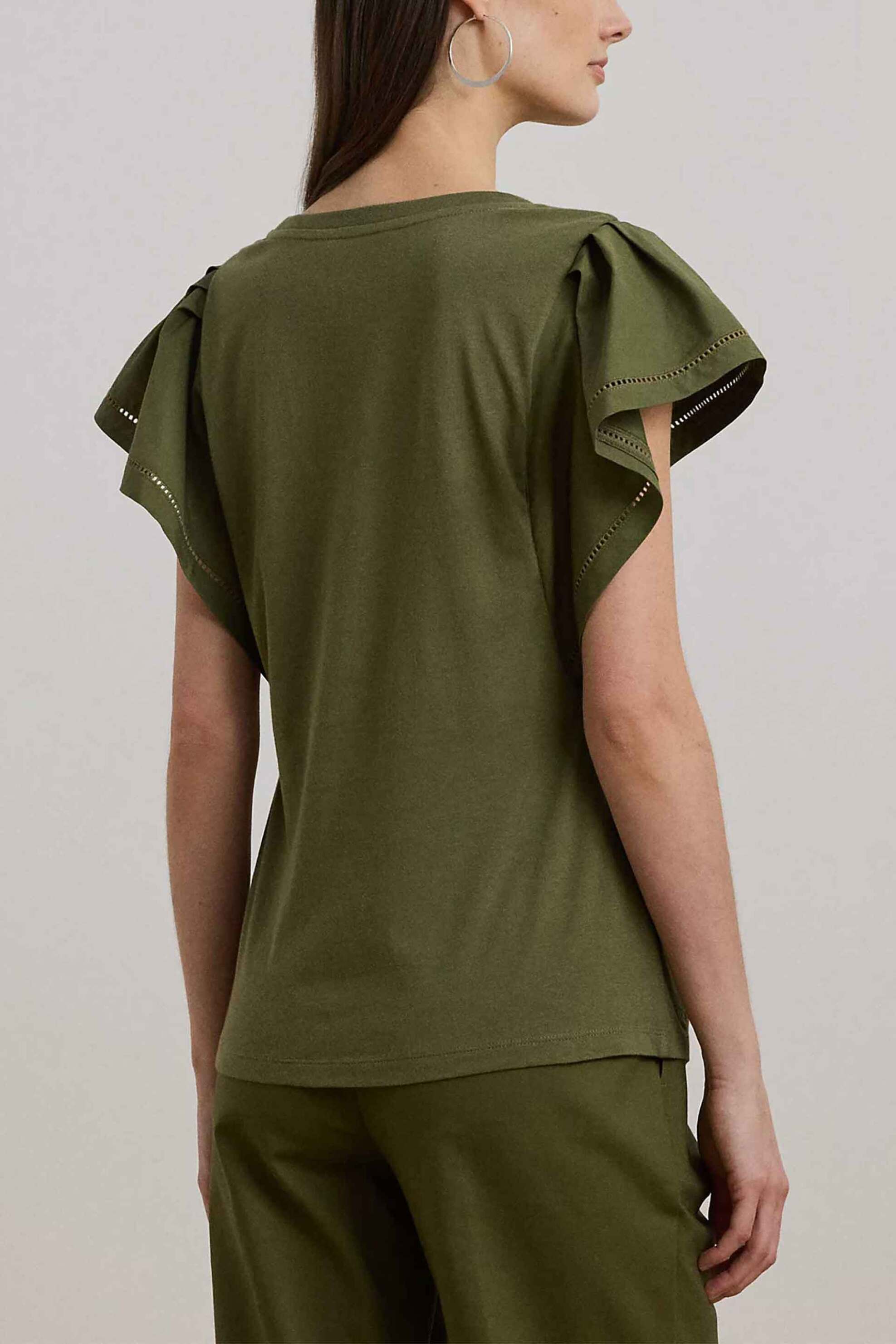 Lauren Ralph Γυναικεία Μπλούζα με Flutter Μανίκια Relaxed Fit - 200963864001 Λαδί
