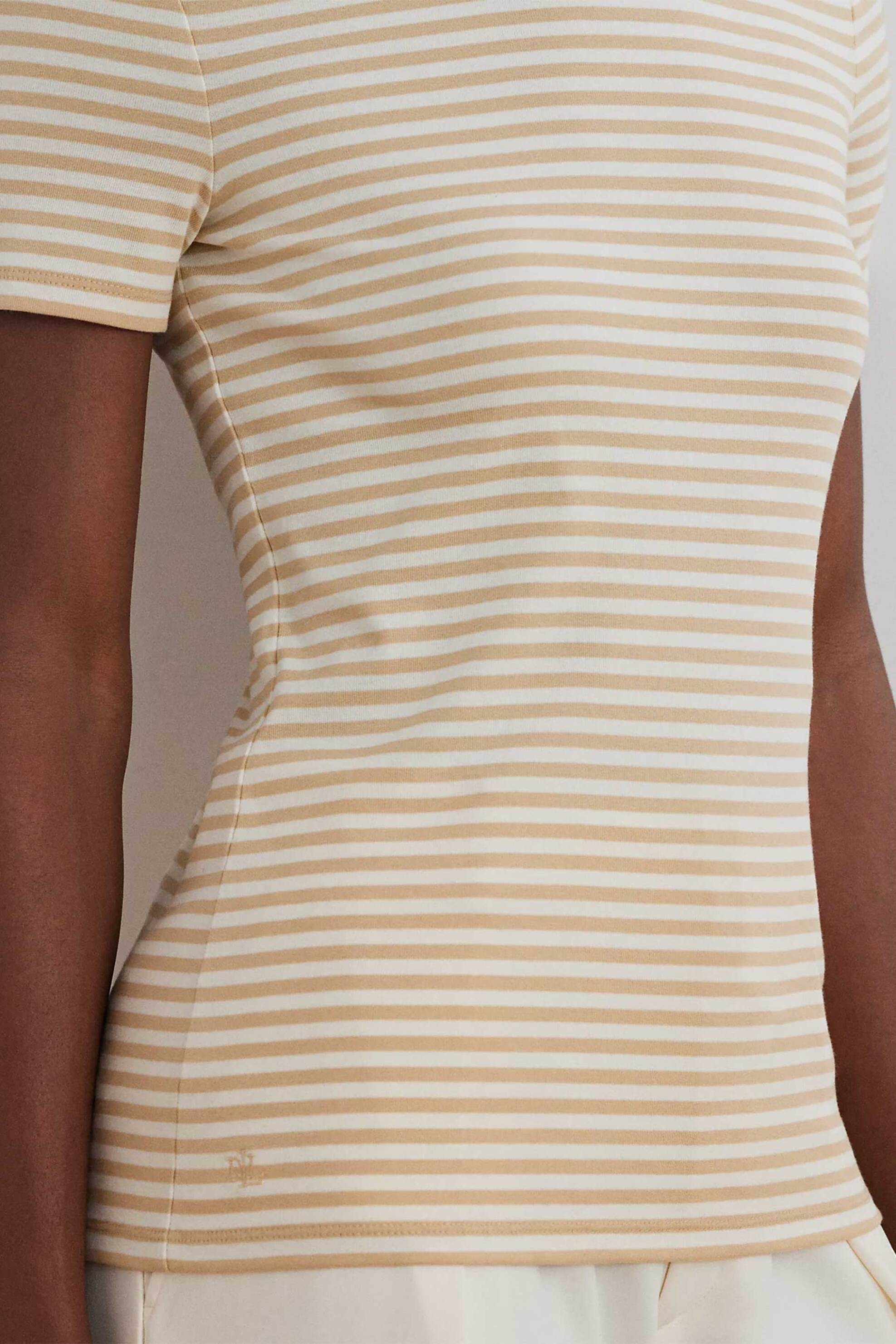 LAUREN RALPH LAUREN Lauren Ralph Lauren γυναικεία μπλούζα ριγέ με κοντό μανίκι - 200963889004 Μπεζ - 2