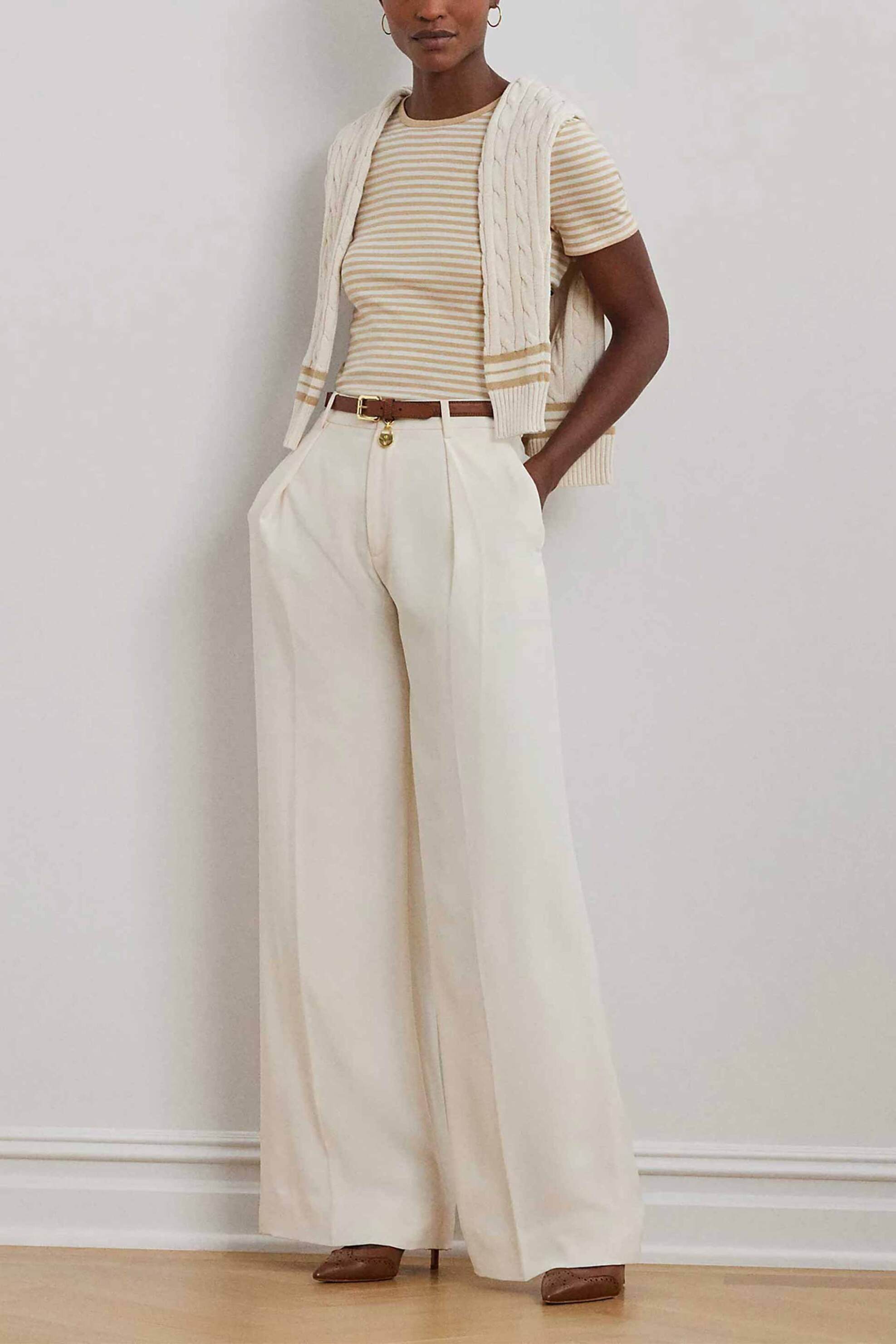 LAUREN RALPH LAUREN Lauren Ralph Lauren γυναικεία μπλούζα ριγέ με κοντό μανίκι - 200963889004 Μπεζ - 3