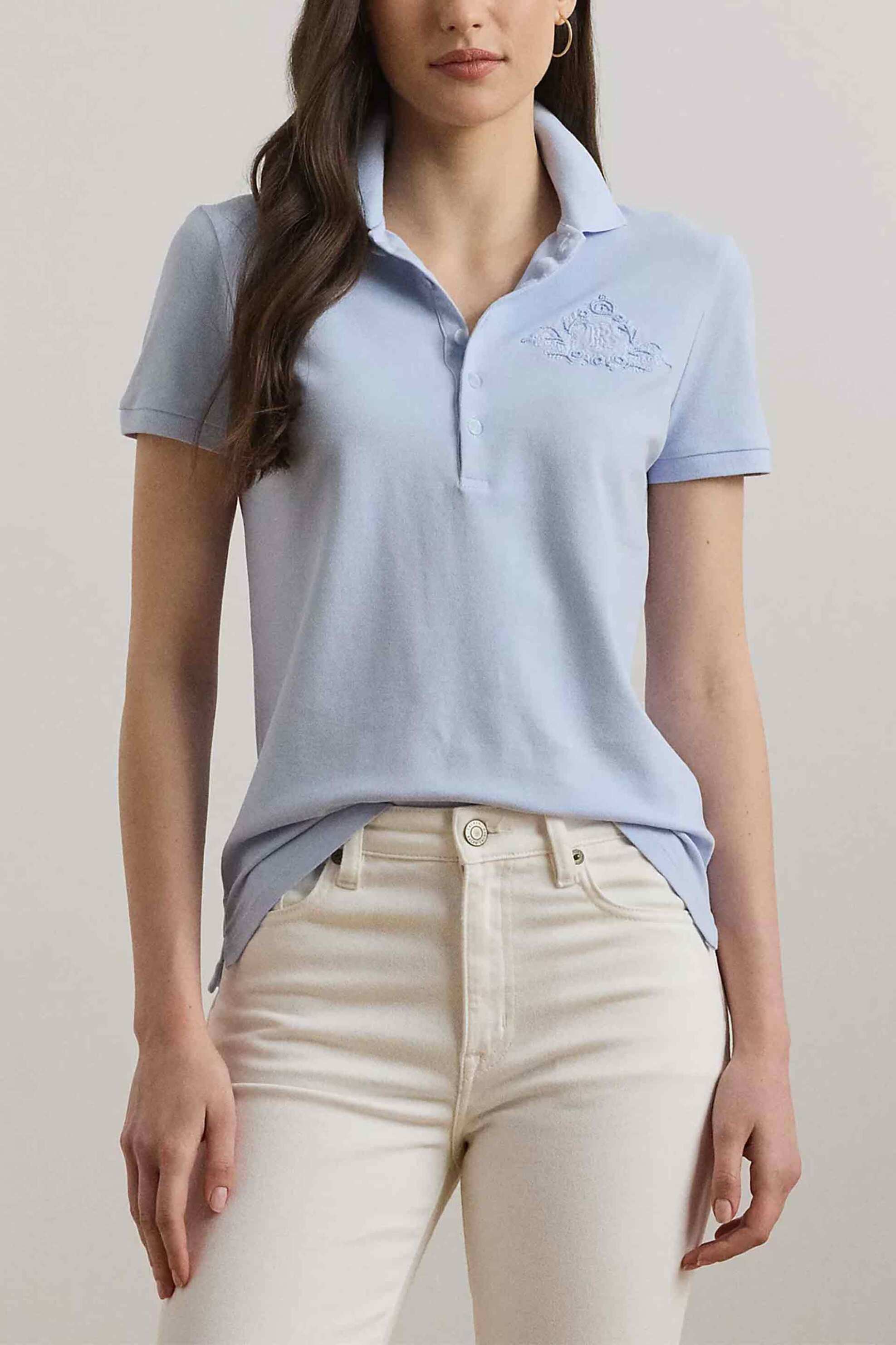 LAUREN RALPH LAUREN Lauren Ralph Lauren γυναικεία μπλούζα πόλο με κέντημα στο στήθος - 200966129001 Γαλάζιο