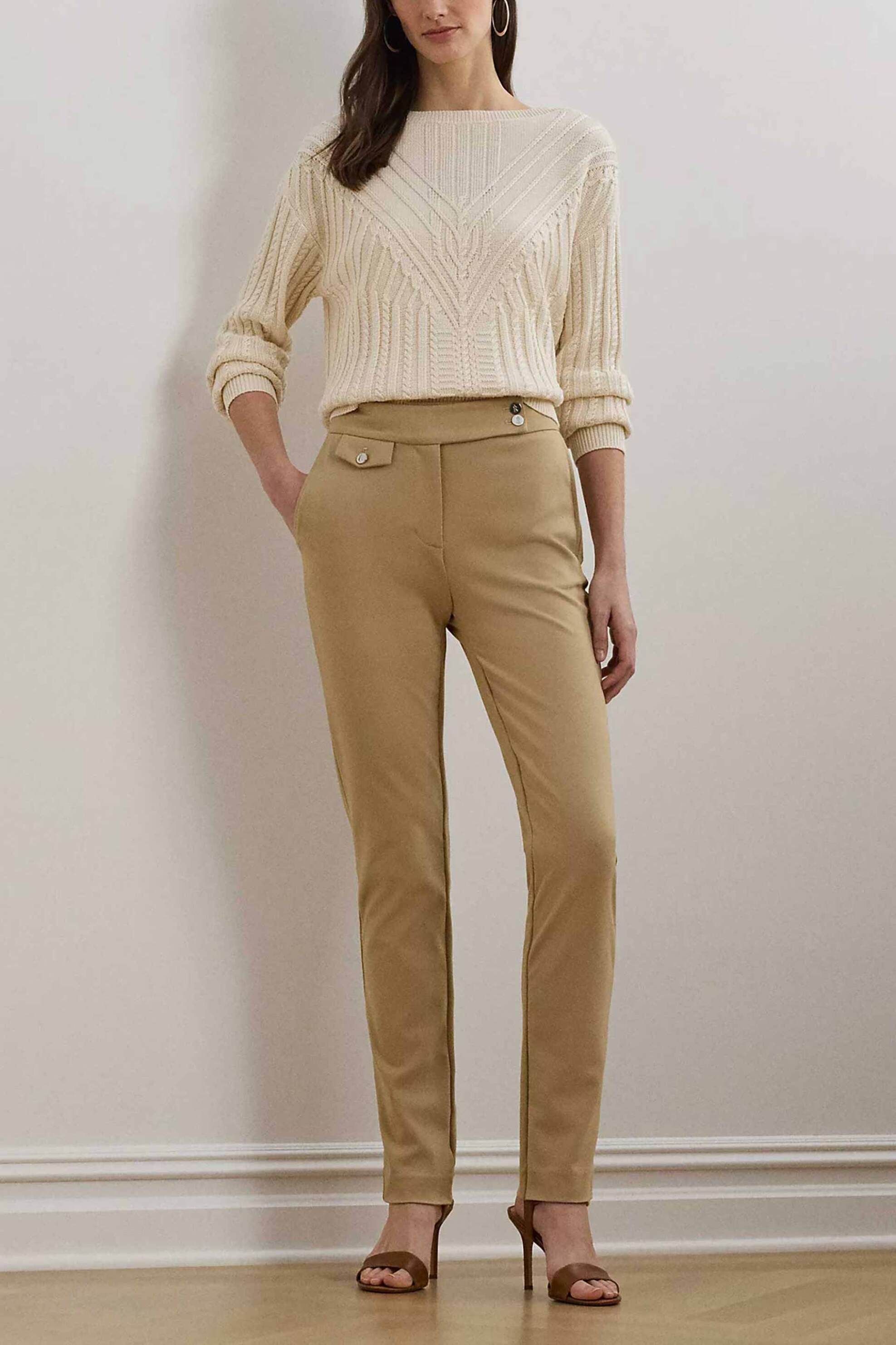 Lauren Ralph Lauren γυναικείο ψηλόμεσο παντελόνι cropped Straight Tapered Fit - 200980023003 Μπεζ