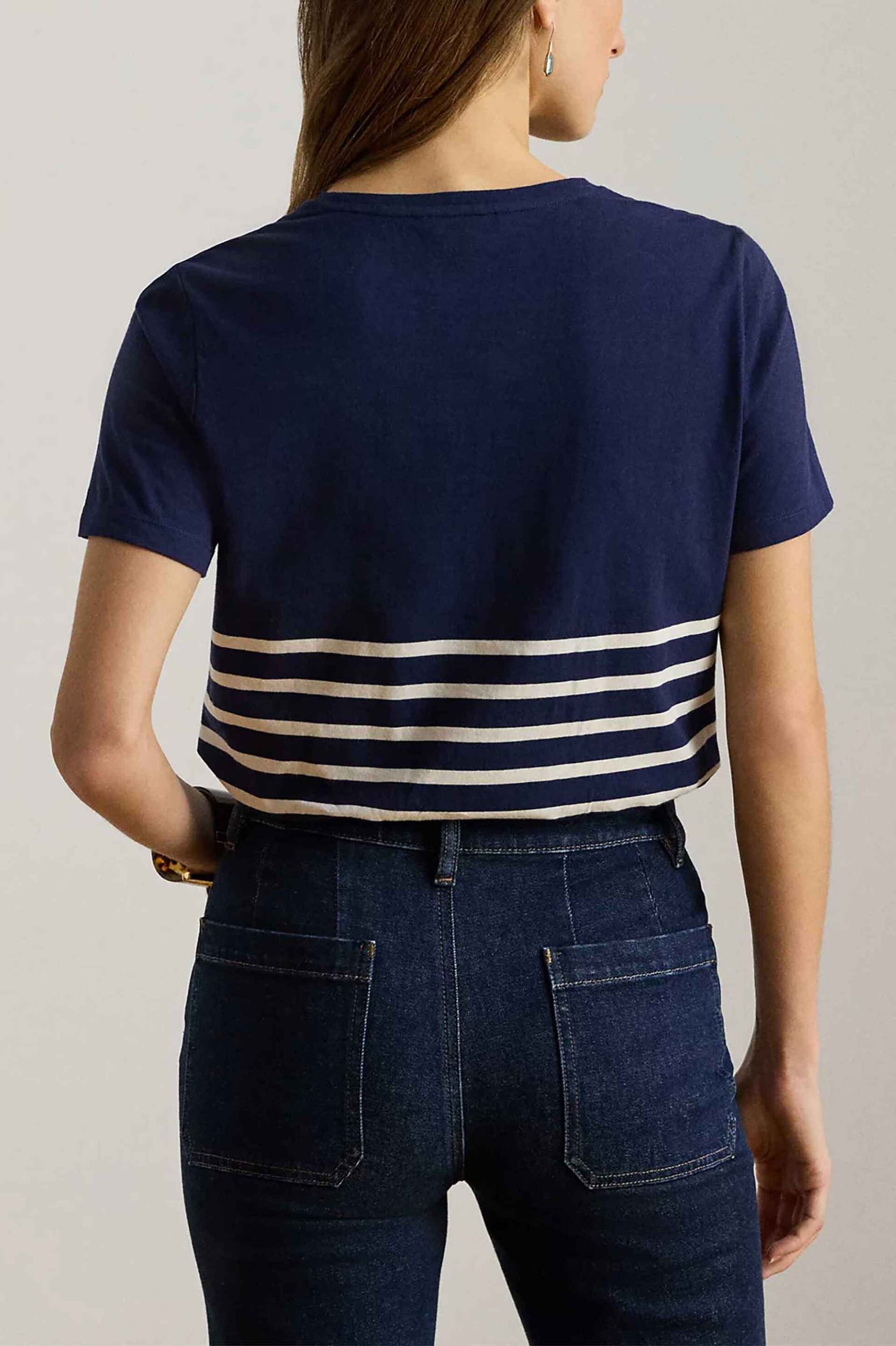 Lauren Ralph Γυναικείο T-Shirt με Ριγέ Σχέδιο Και Κεντημένο Λογότυπο Relaxed Fit - 200B21056001 Μπλε Σκούρο