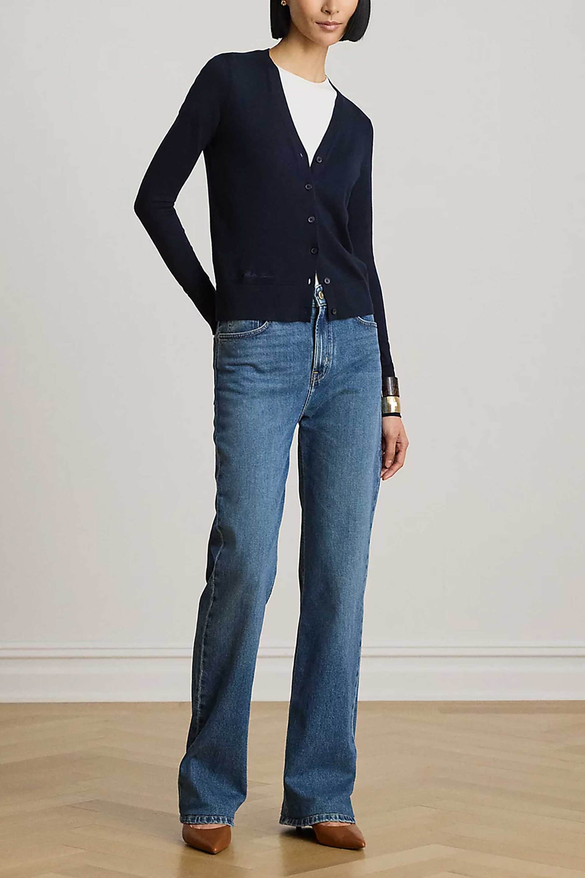 Lauren Ralph Lauren γυναικεία ζακέτα πλεκτή με κεντημένο λογότυπο - 200B22260001 Μπλε Σκούρο