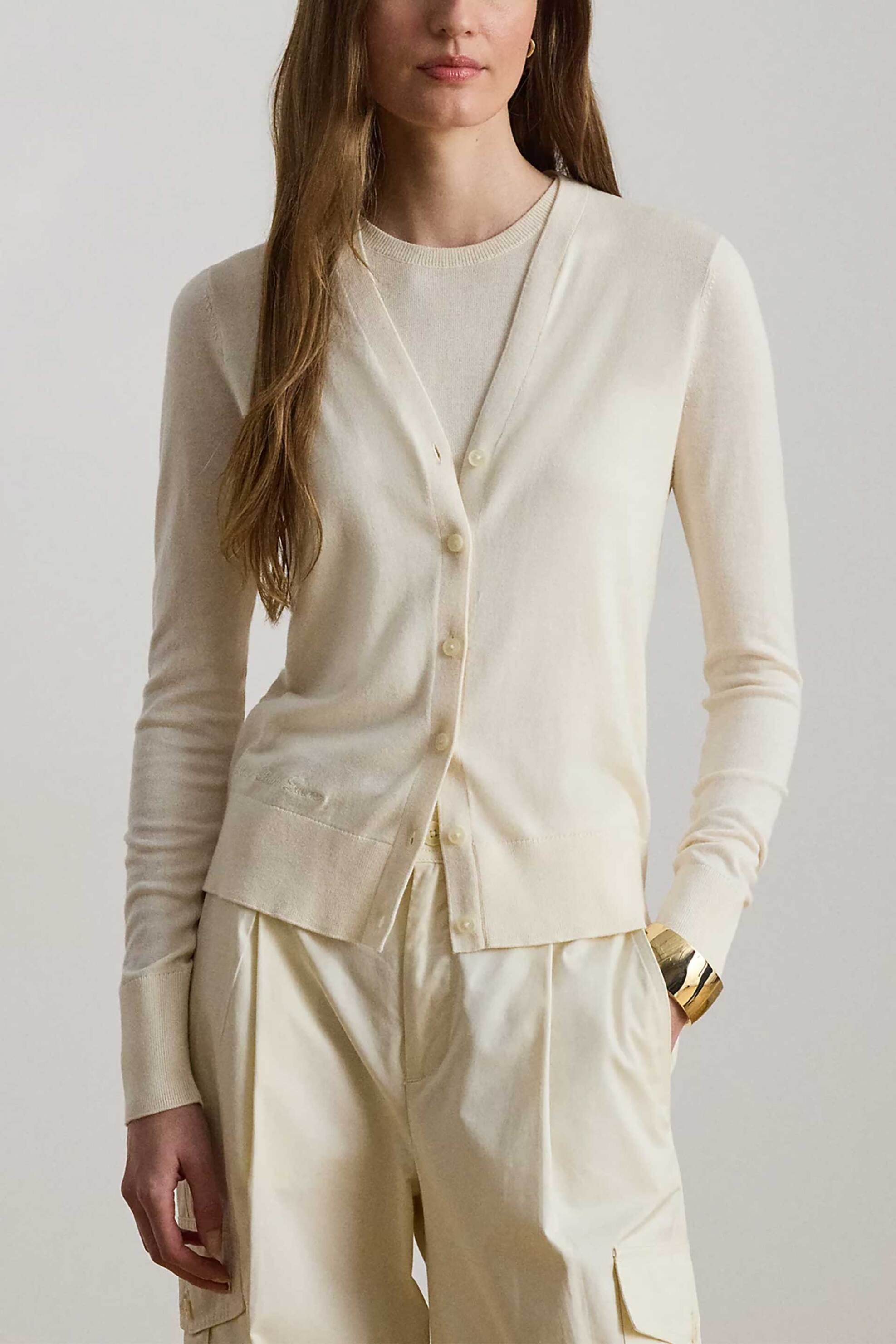 LAUREN RALPH LAUREN Lauren Ralph Lauren γυναικεία ζακέτα πλεκτή με κεντημένο λογότυπο - 200B22260002 Κρέμ