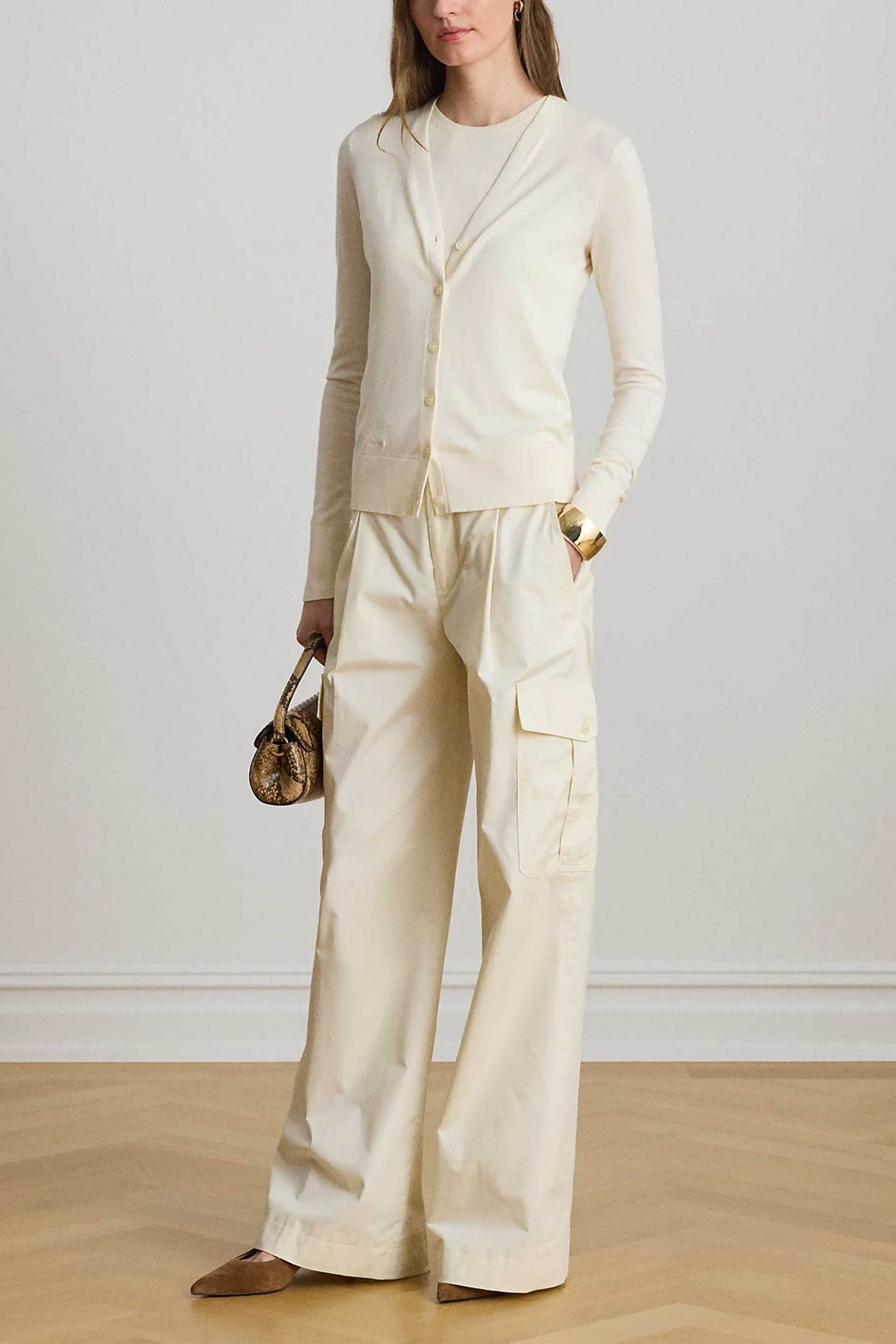 Lauren Ralph Lauren γυναικεία ζακέτα πλεκτή με κεντημένο λογότυπο - 200B22260002 Κρέμ