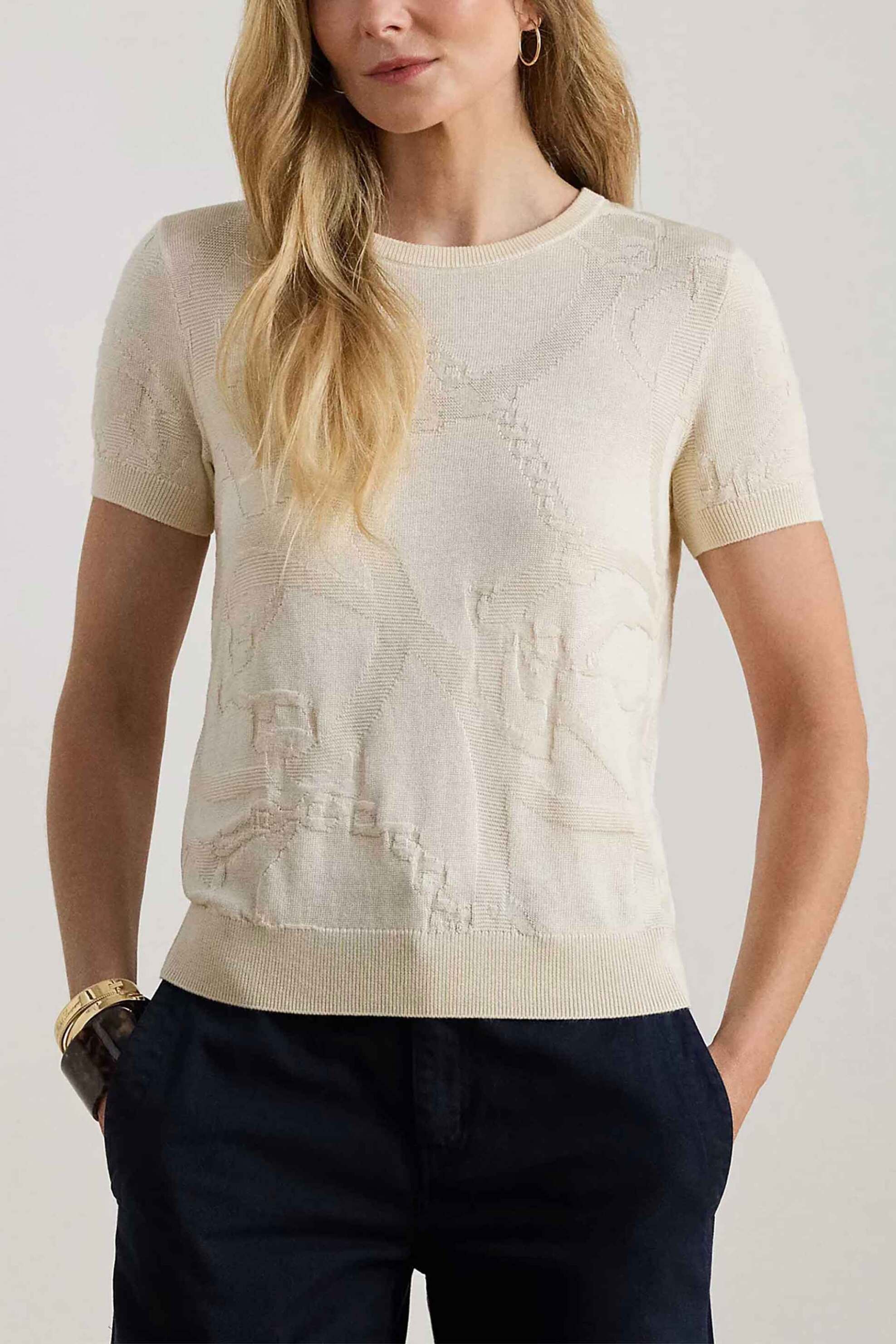 Lauren Ralph Lauren γυναικεία πλεκτή μπλούζα με ανάγλυφο σχέδιο Relaxed Fit - 200P03475001 Κρέμ