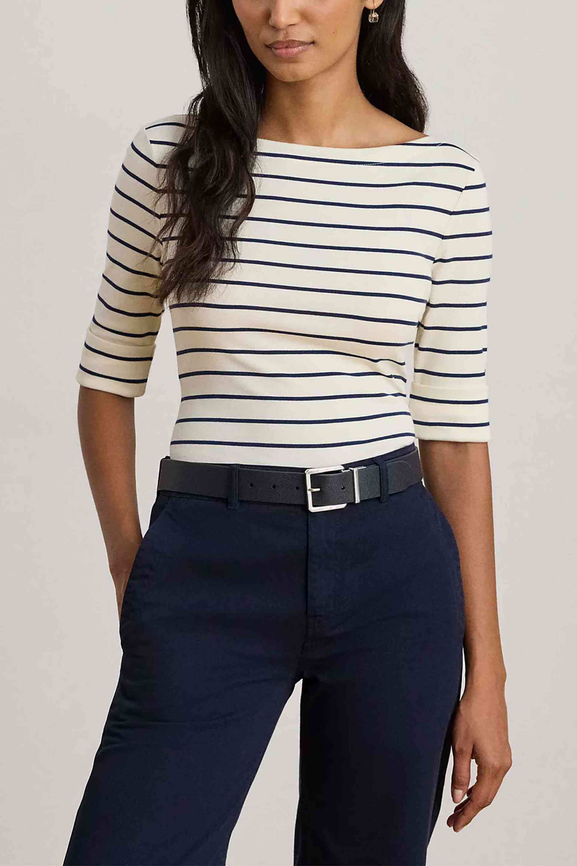 LAUREN RALPH LAUREN Lauren Ralph Lauren γυναικεία μπλούζα με ριγέ σχέδιο και boat λαιμόκοψη Slim Fit - 200P03723002 Κρέμ