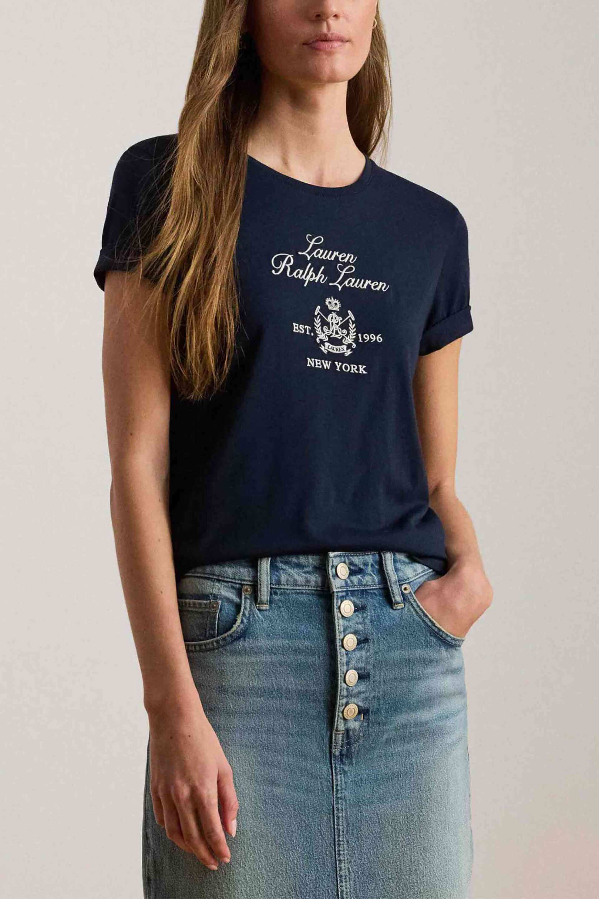 LAUREN RALPH LAUREN Lauren Ralph Lauren γυναικείο T-shirt με λογότυπο και lettering Regular Fit - 200P03725001 Μπλε Σκούρο