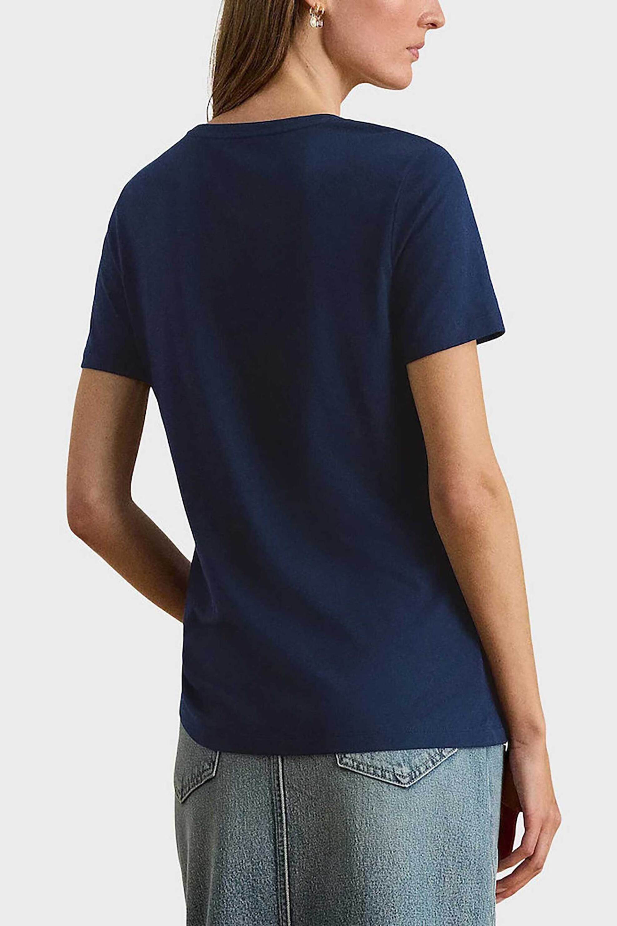 Lauren Ralph Γυναικείο T-Shirt με Λογότυπο Και Lettering Regular Fit - 200P03725001 Μπλε Σκούρο