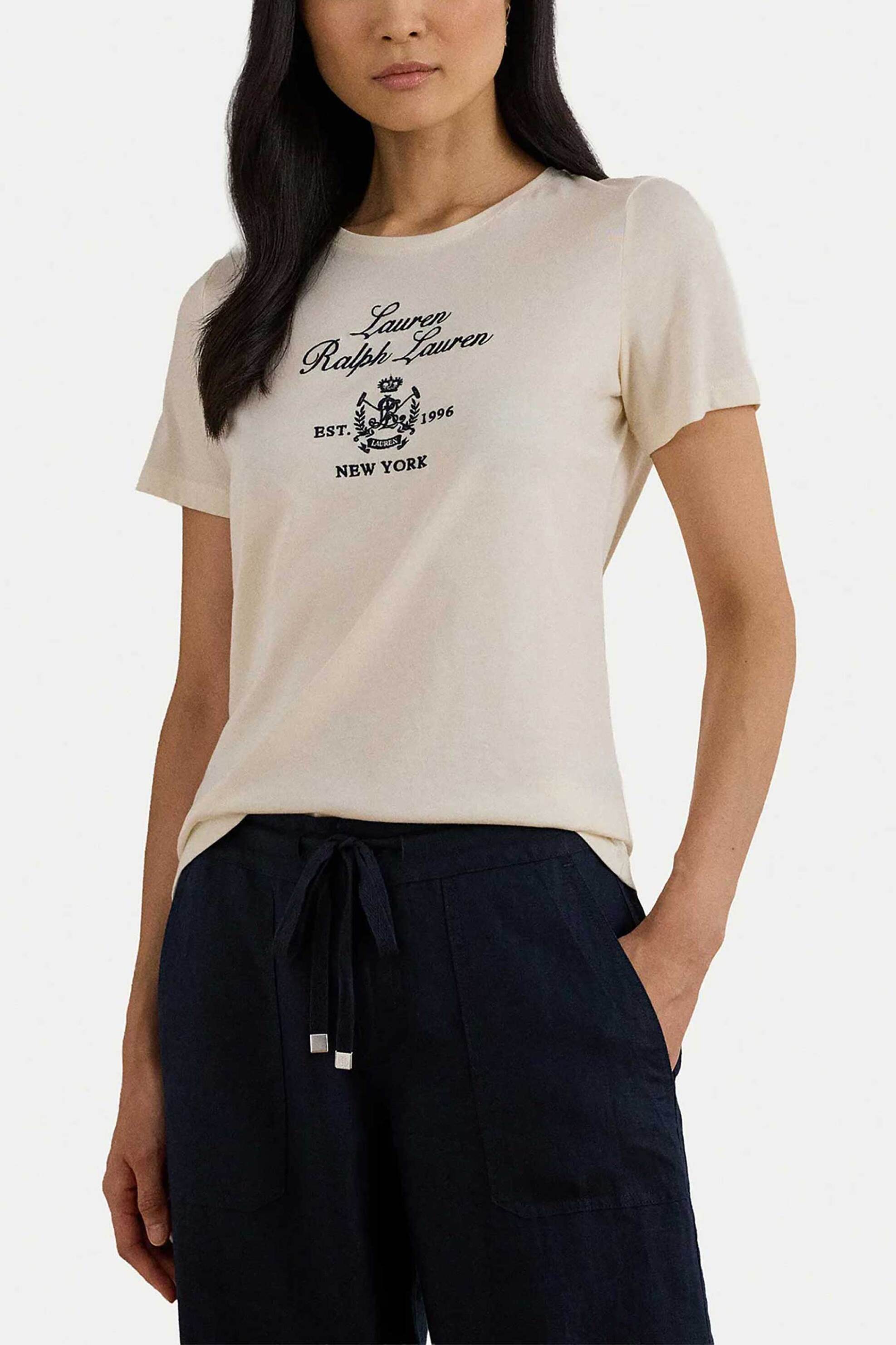 LAUREN RALPH LAUREN Lauren Ralph Lauren γυναικείο T-shirt με λογότυπο και lettering Regular Fit - 200P03725002 Εκρού