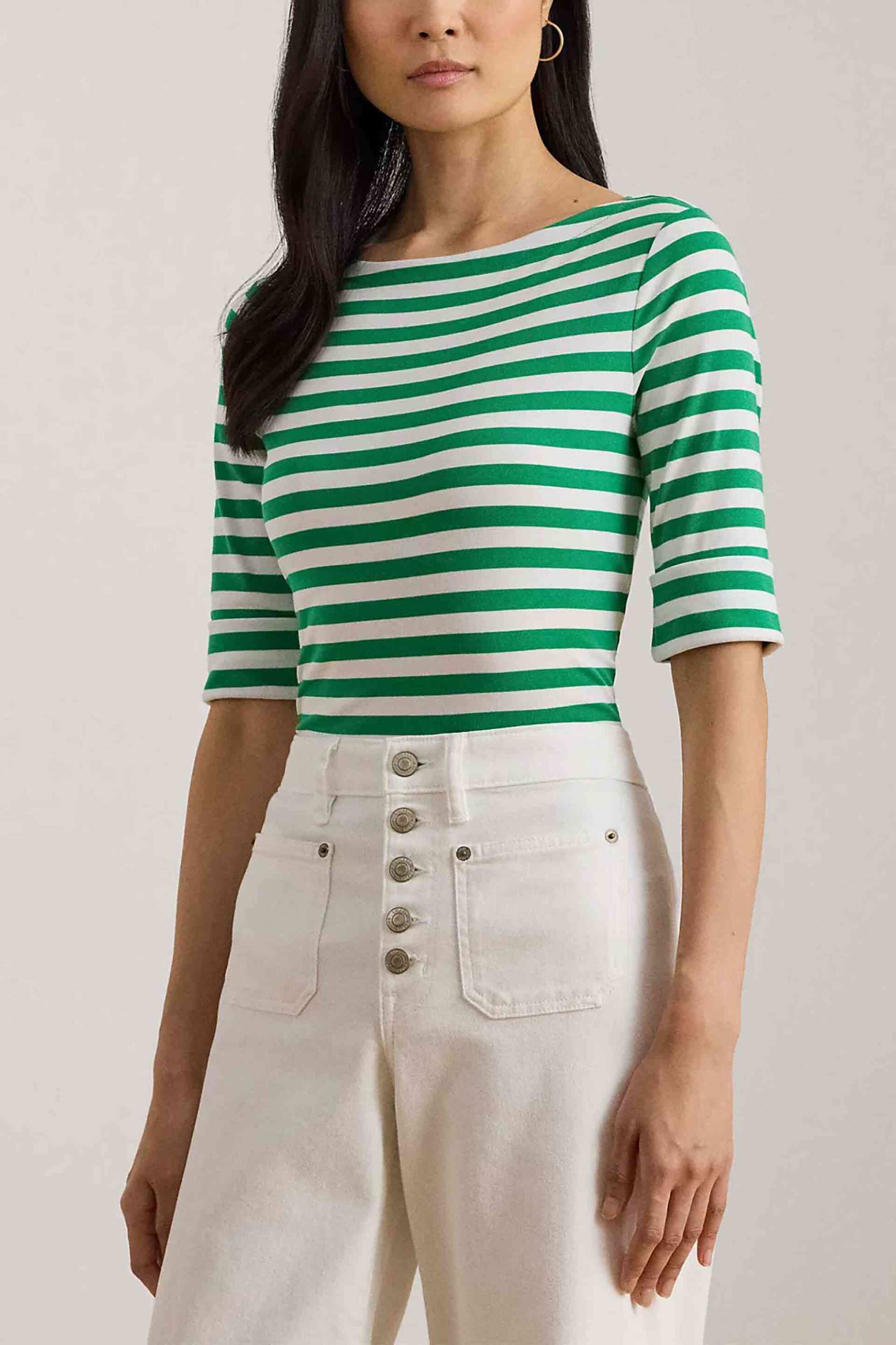 LAUREN RALPH LAUREN Lauren Ralph Lauren γυναικεία μπλούζα με ριγέ σχέδιο και boat λαιμόκοψη Slim Fit - 200P03750001 Πράσινο