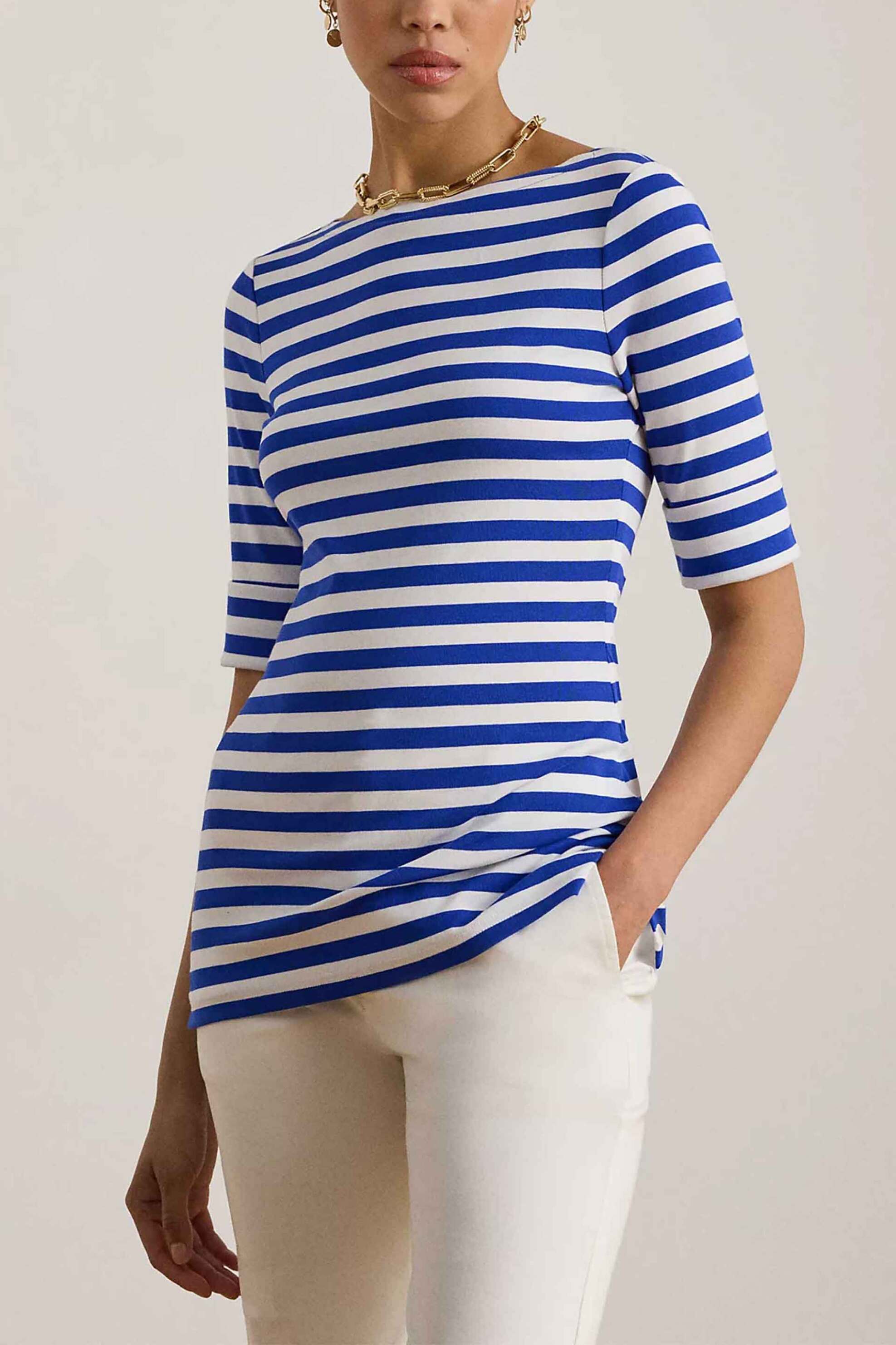 LAUREN RALPH LAUREN Lauren Ralph Lauren γυναικεία μπλούζα με ριγέ σχέδιο και boat λαιμόκοψη Slim Fit - 200P03750002 Μπλε