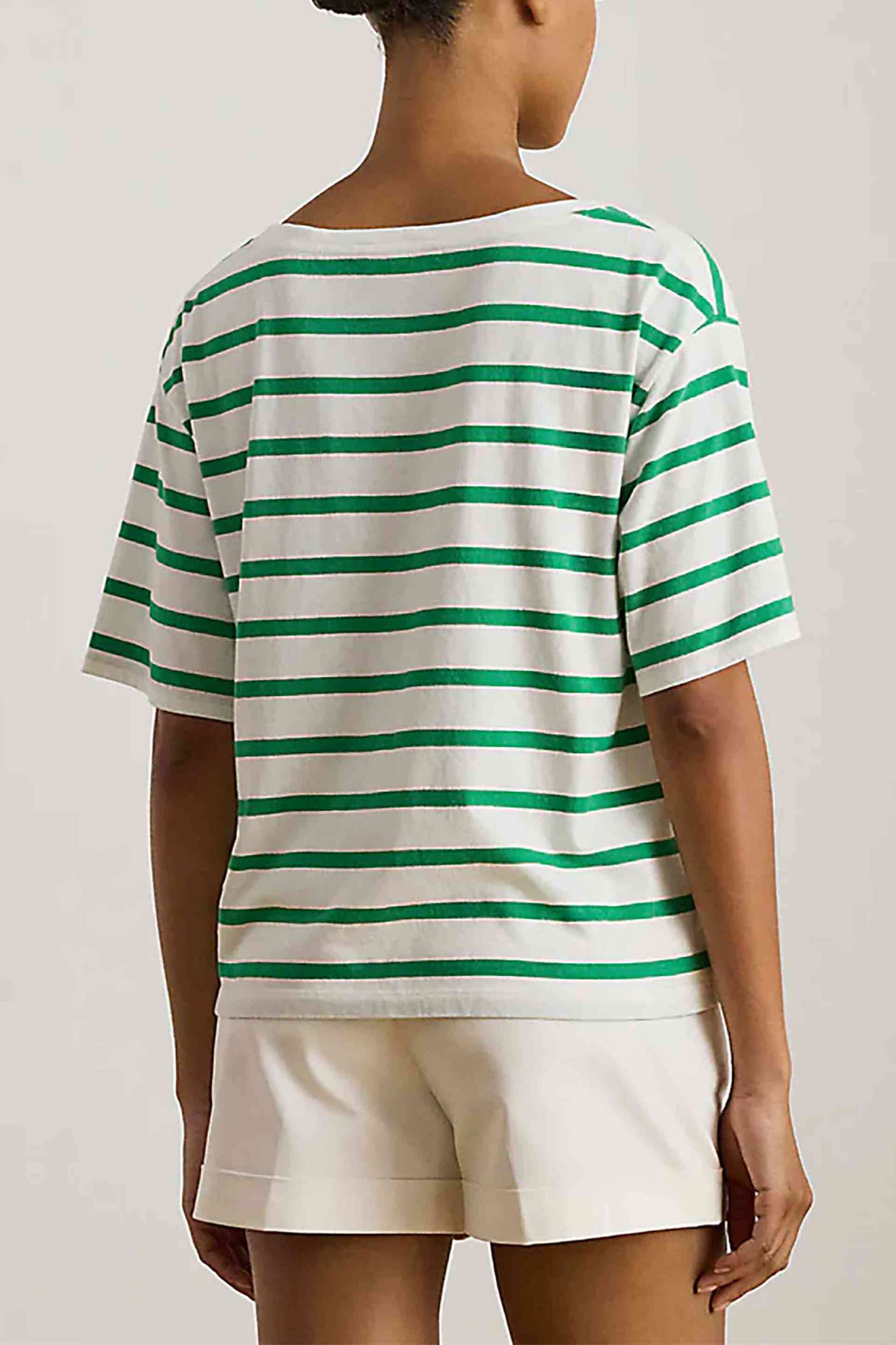 Lauren Ralph Γυναικείο T-Shirt με Ριγέ Σχέδιο Και Monogram Relaxed Boxy Fit - 200P03752001 Πράσινο