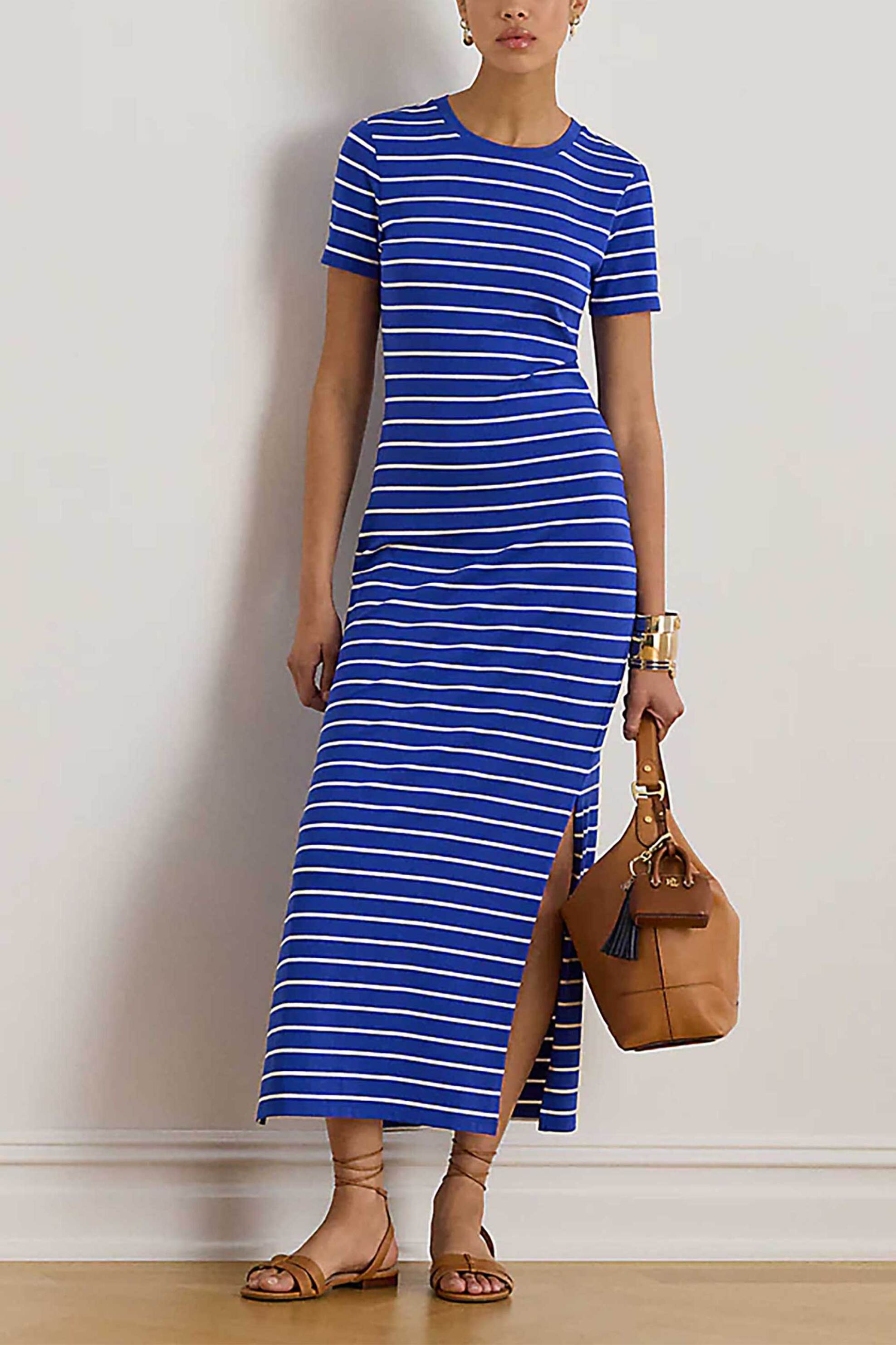 LAUREN RALPH LAUREN Lauren Ralph Lauren γυναικείο maxi φόρεμα με ριγέ σχέδιο Slim Fit - 200P03768001 Μπλε