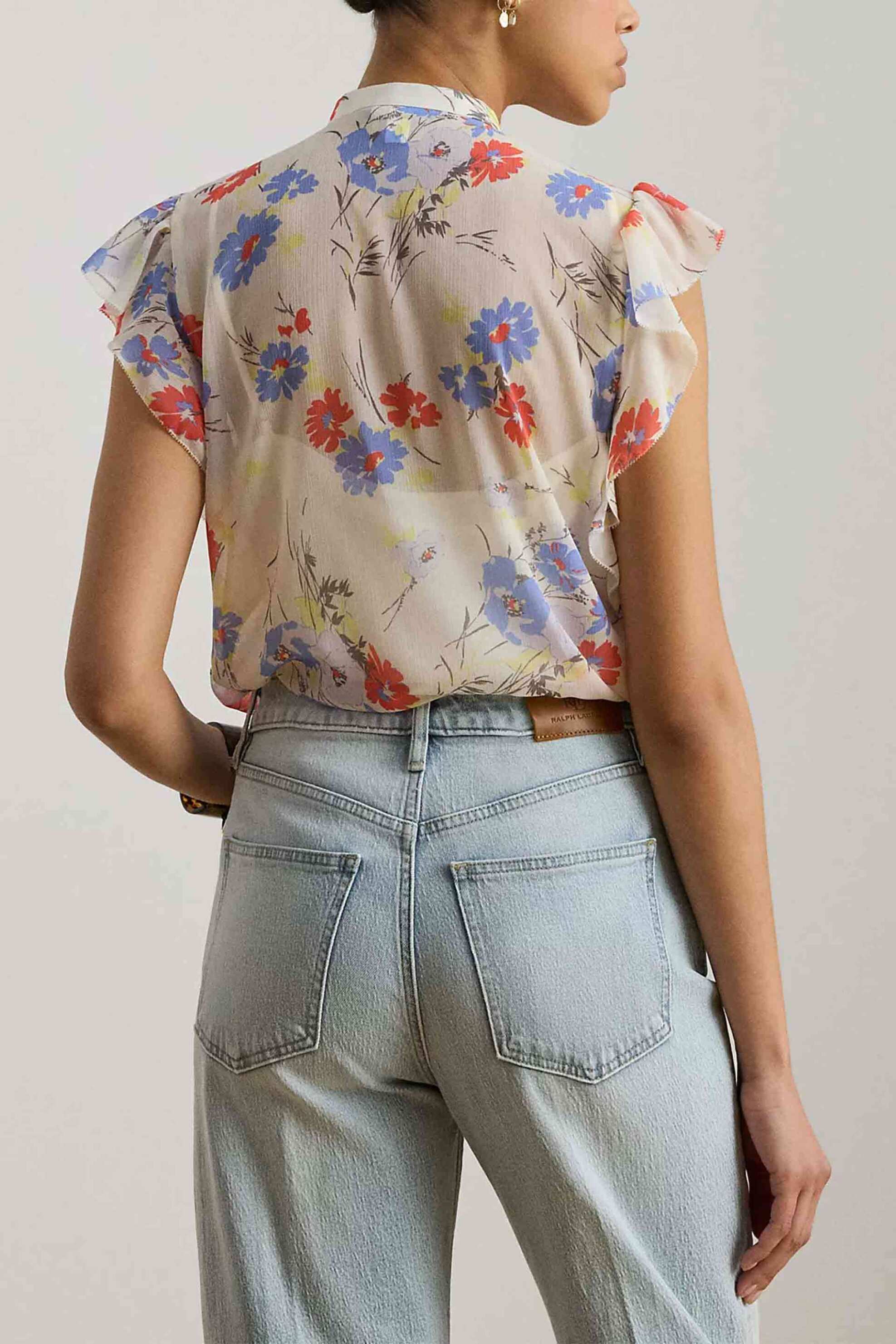 Lauren Ralph Γυναικεία Μπλούζα με Floral Print Και Βολάν Relaxed Fit - 200P08687001 Κρέμ